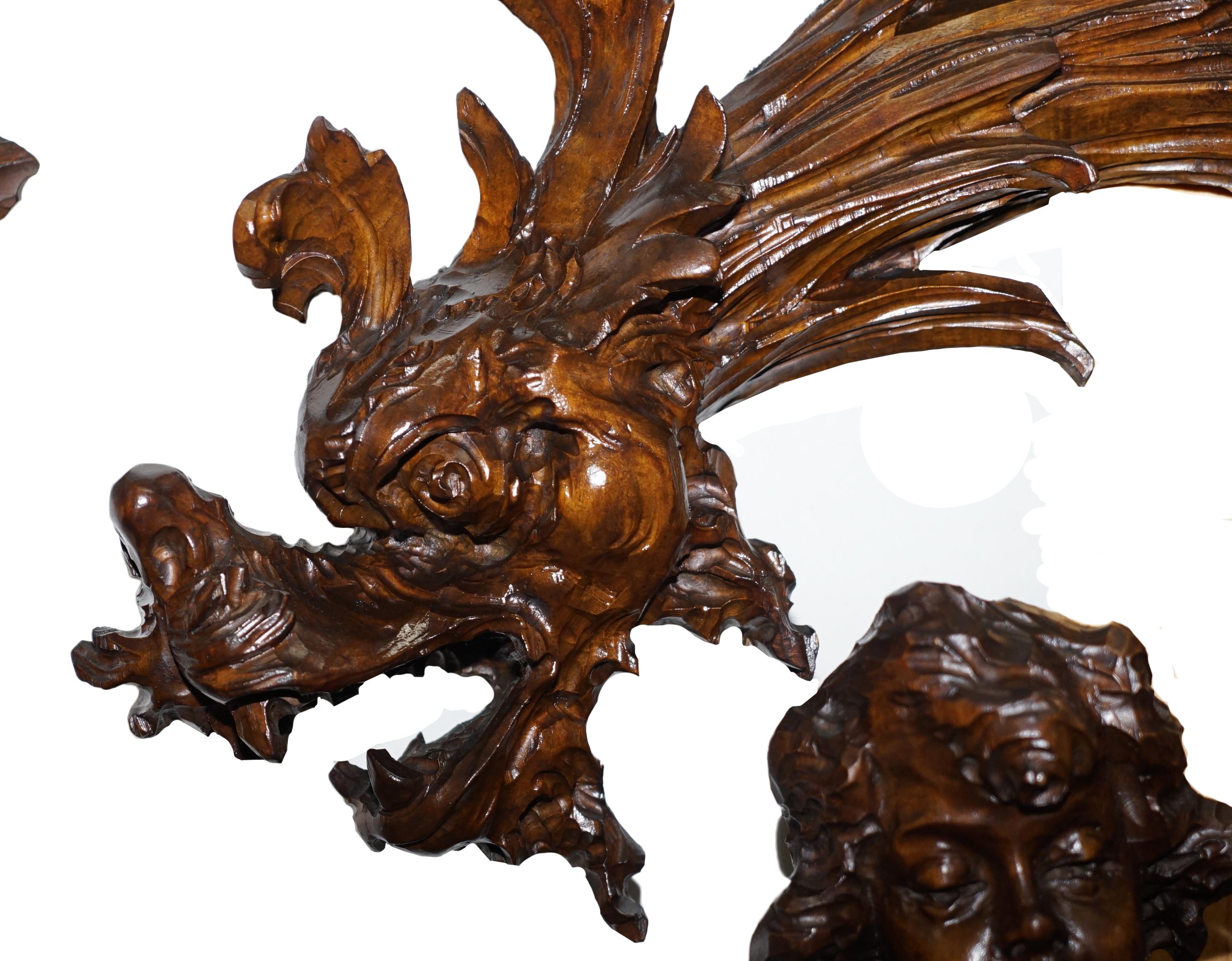 Very Large circa 1900 Hand Carved Wall Mirror Putti Angel with Lights & Dragon For Sale 2