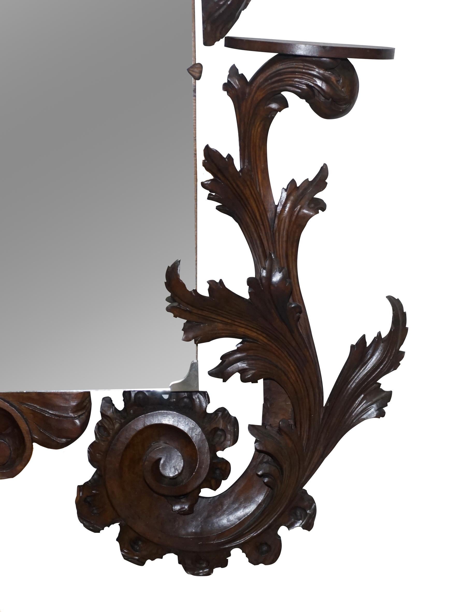 Very Large circa 1900 Hand Carved Wall Mirror Putti Angel with Lights & Dragon For Sale 3
