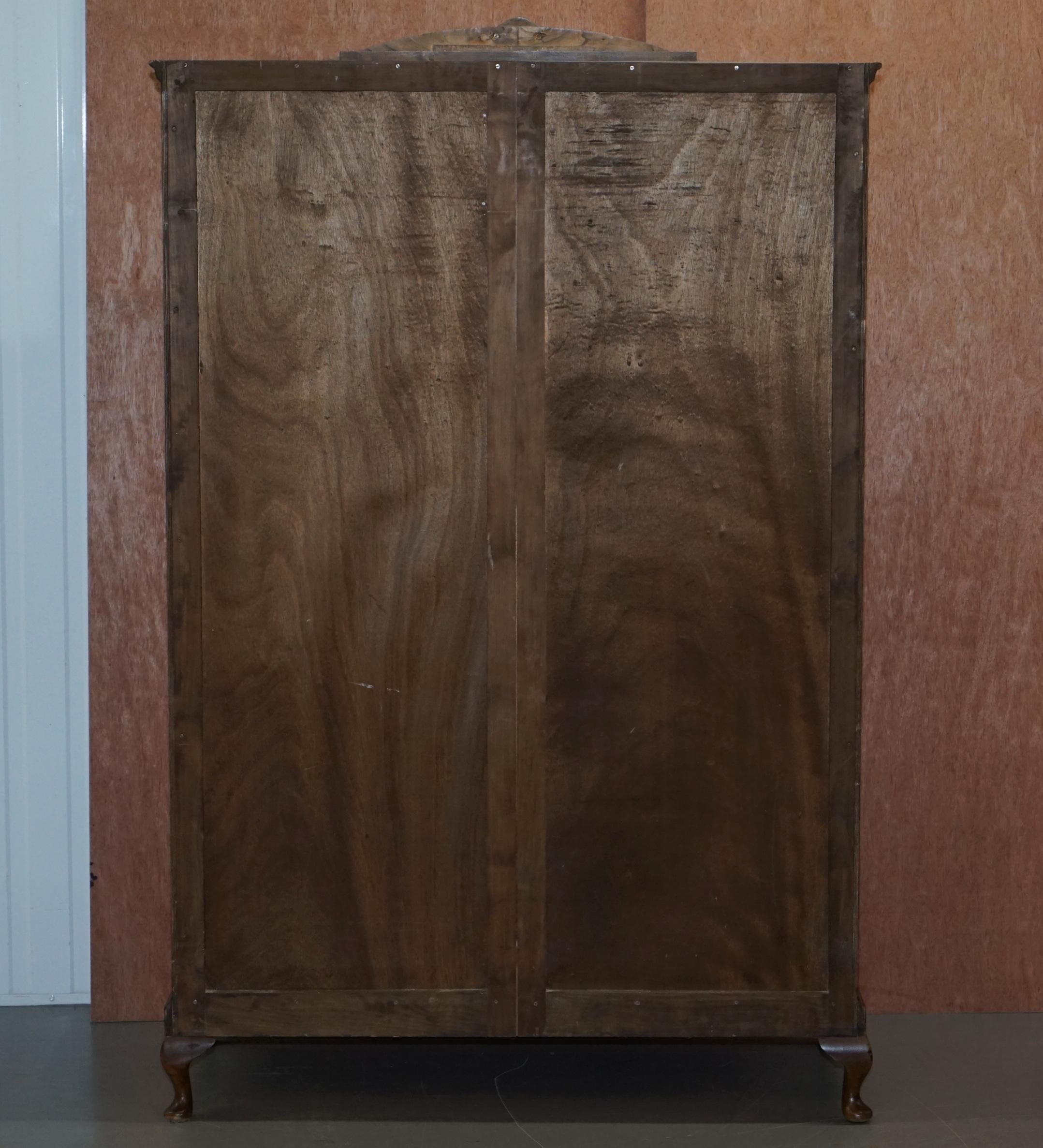 Hand-Crafted Very Large circa 1930s Figured Walnut Double Wardrobe Part of Bedroom Suite
