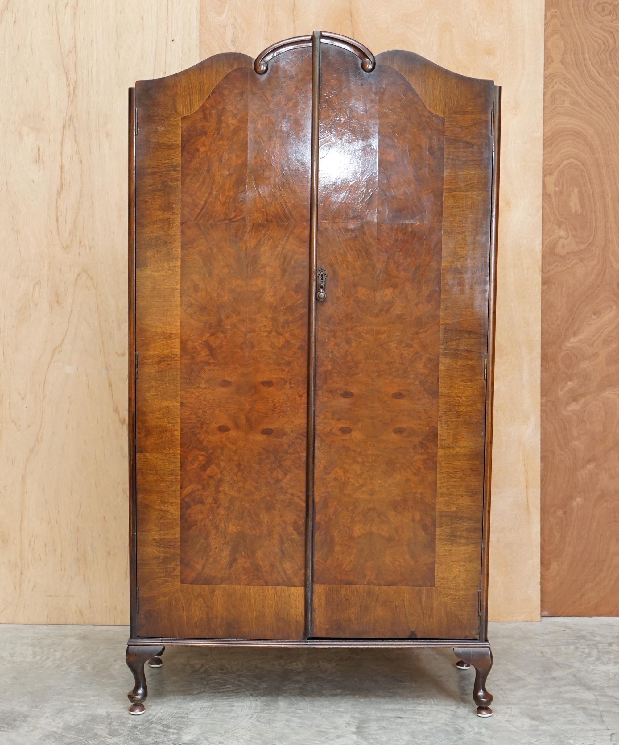 We are delighted to offer for sale this lovely circa 1930’s large Burr Walnut Maple & Co wardrobe which is part of a large suite

This wardrobe is in good period condition, it offers lots of internal storage space, it has shelves to the side for
