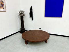 Very large circular oak coffee table, France 1970