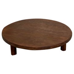 Very large circular oak coffee table, France 1970