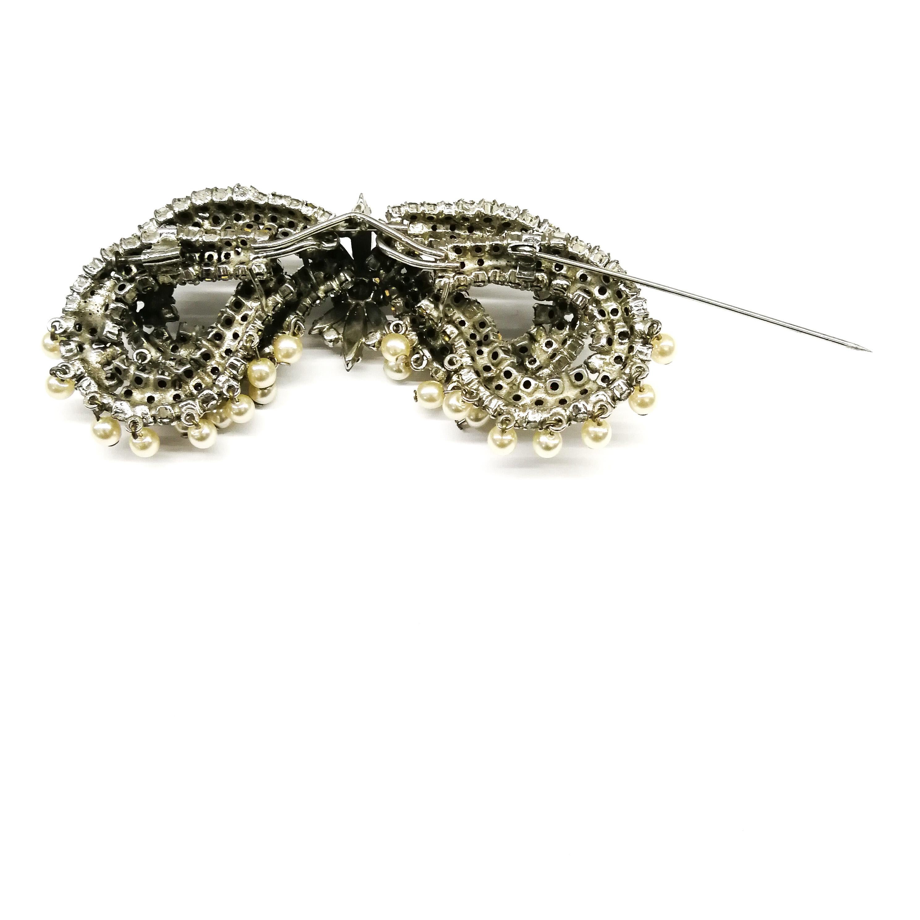 Very large clear paste and pearl 'bow' brooch, Roger Jean-Pierre, France, 1960s 1