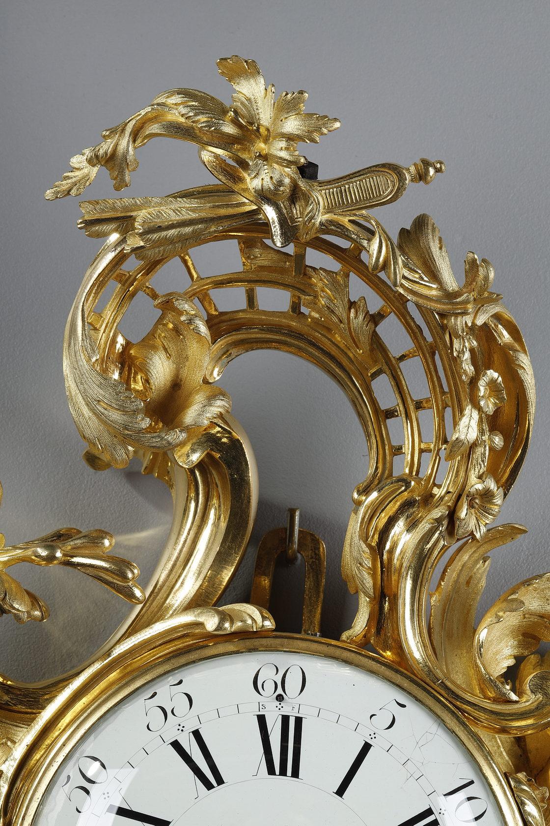 Very Large Clock Sconce After Caffieri in Rococo Style 2