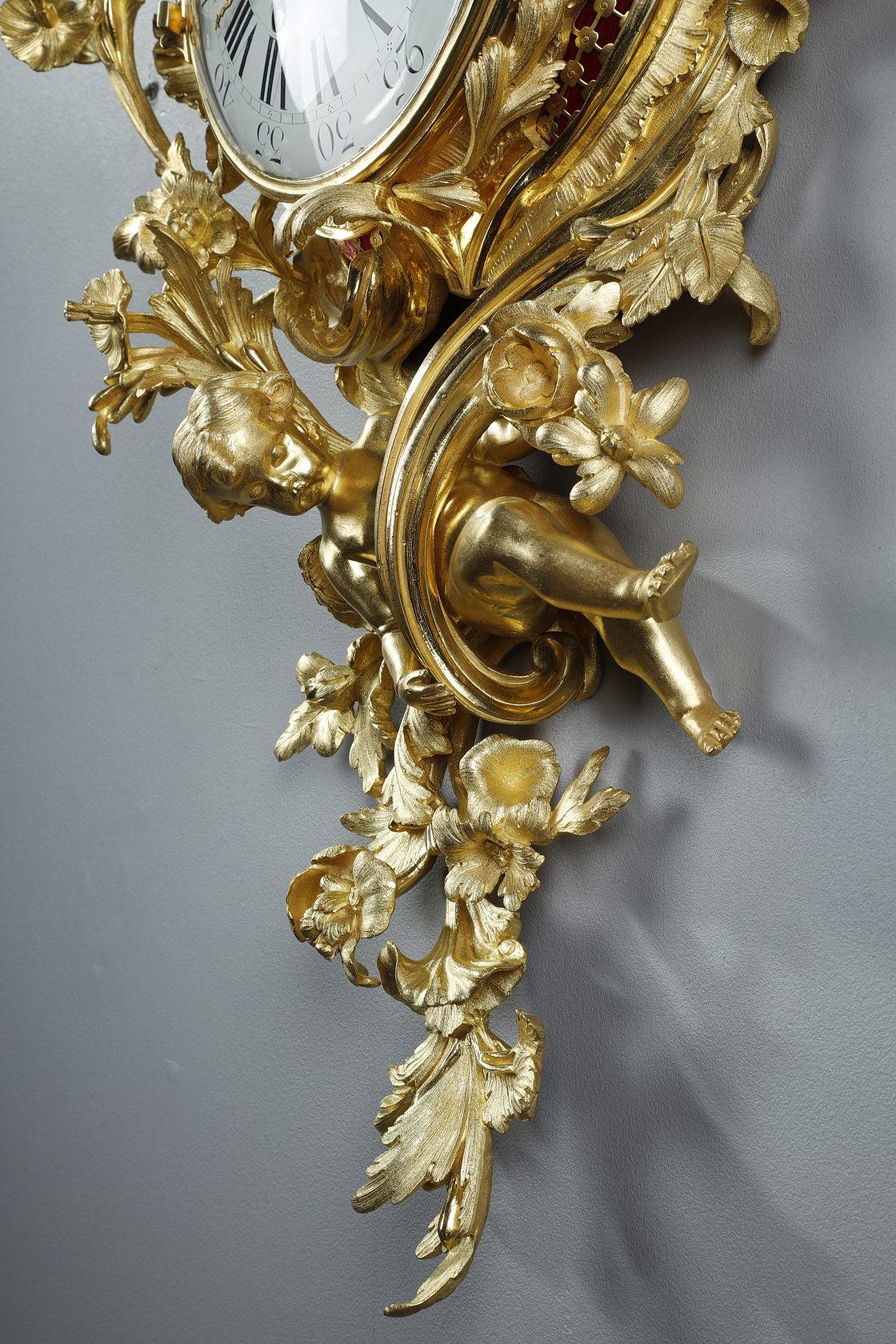 Very Large Clock Sconce After Caffieri in Rococo Style 5