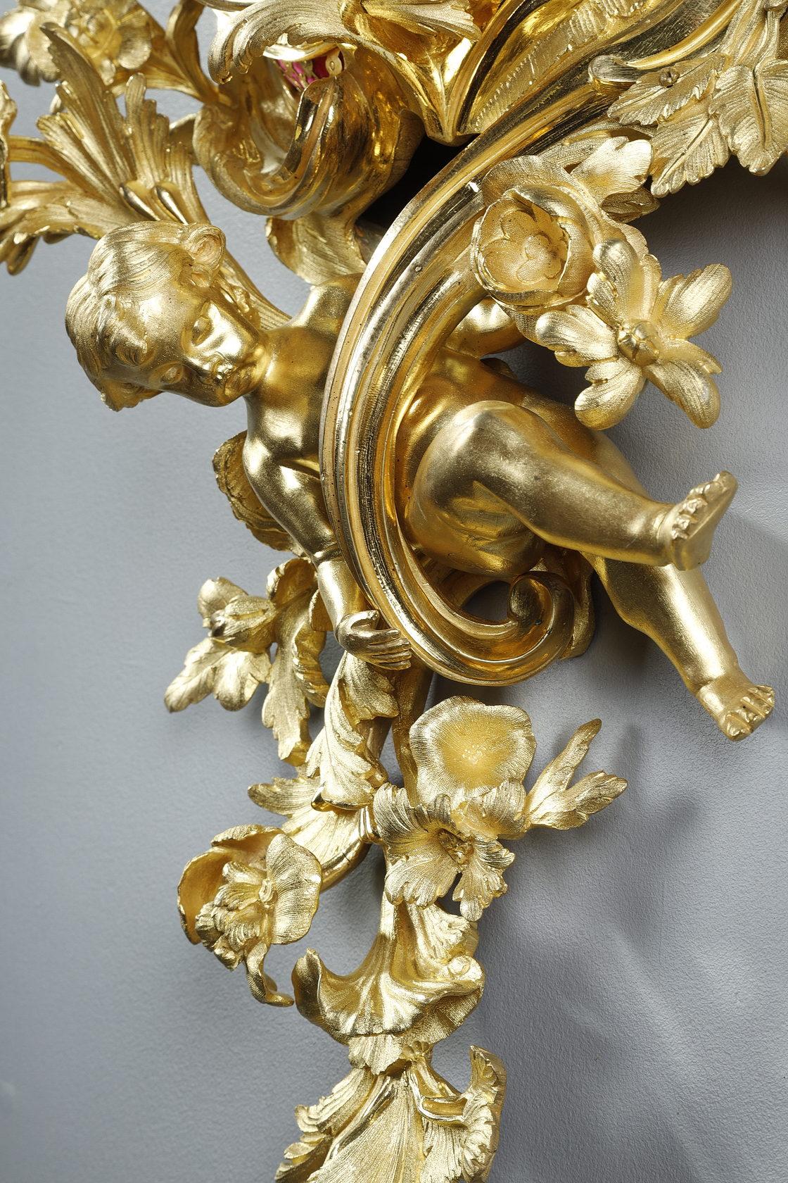Very Large Clock Sconce After Caffieri in Rococo Style 7