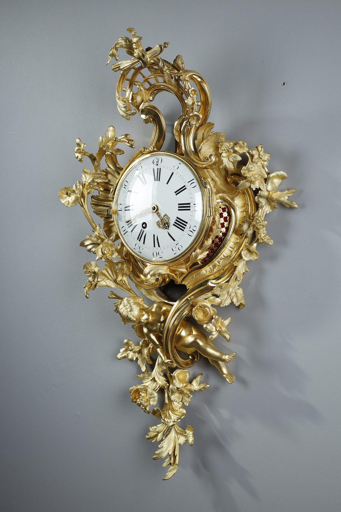 Louis XV Very Large Clock Sconce After Caffieri in Rococo Style