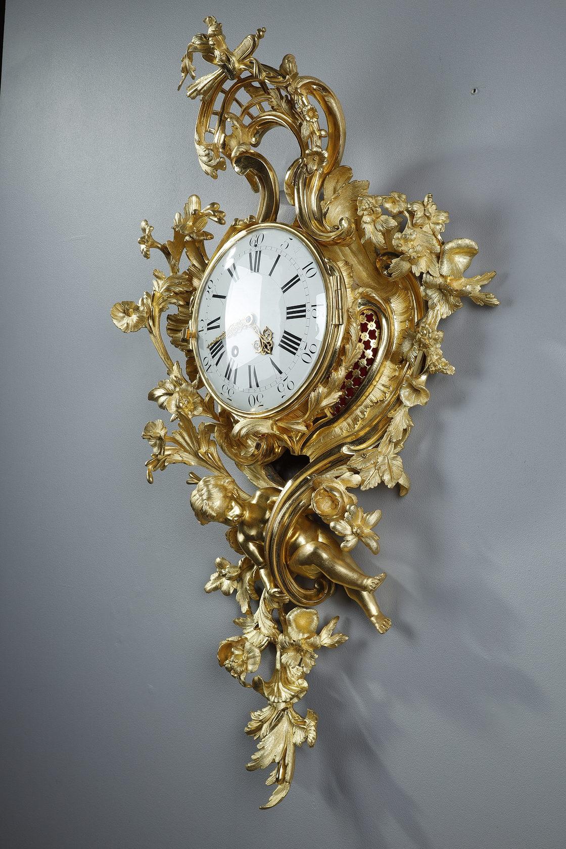 French Very Large Clock Sconce After Caffieri in Rococo Style