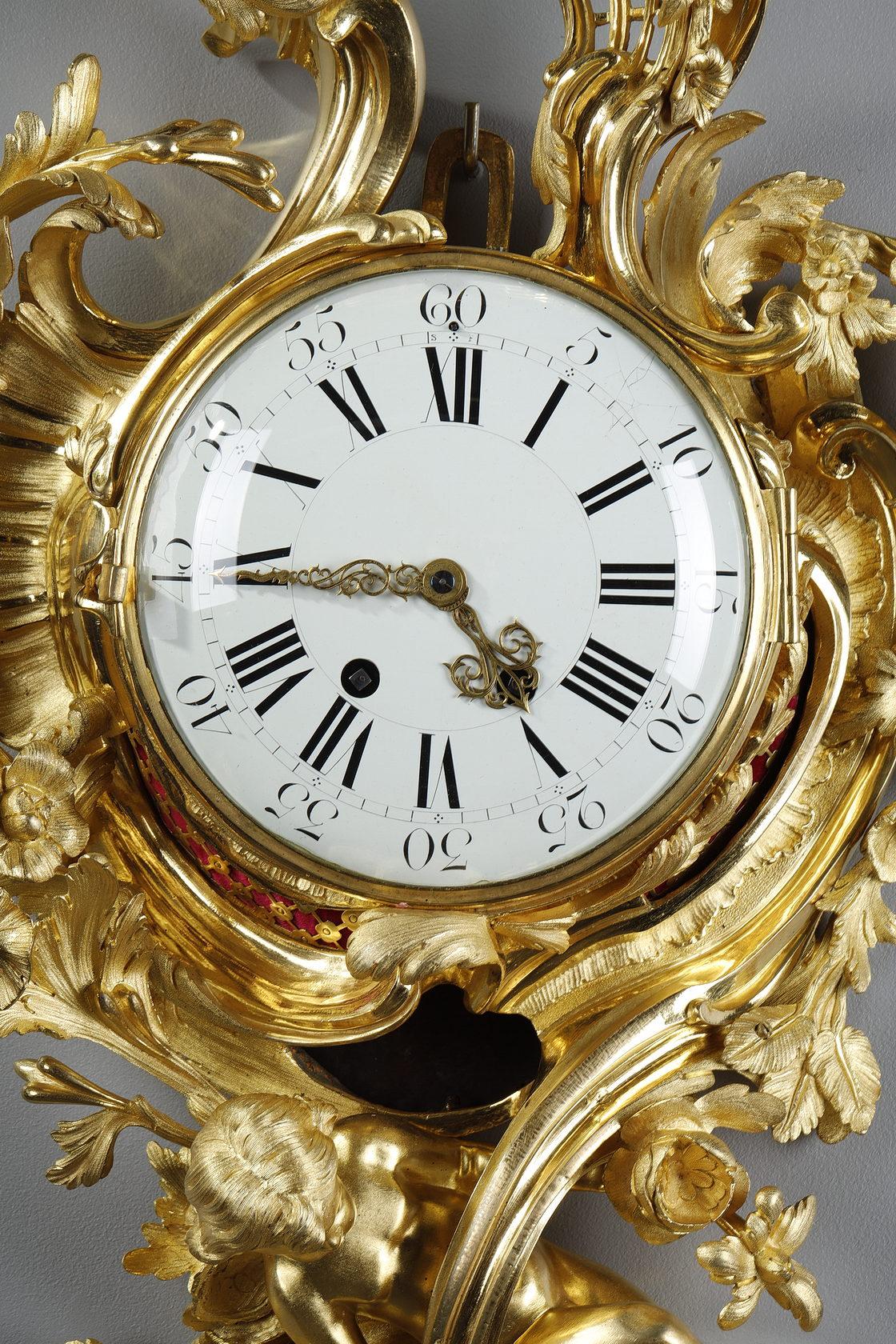 Very Large Clock Sconce After Caffieri in Rococo Style In Good Condition In Paris, FR