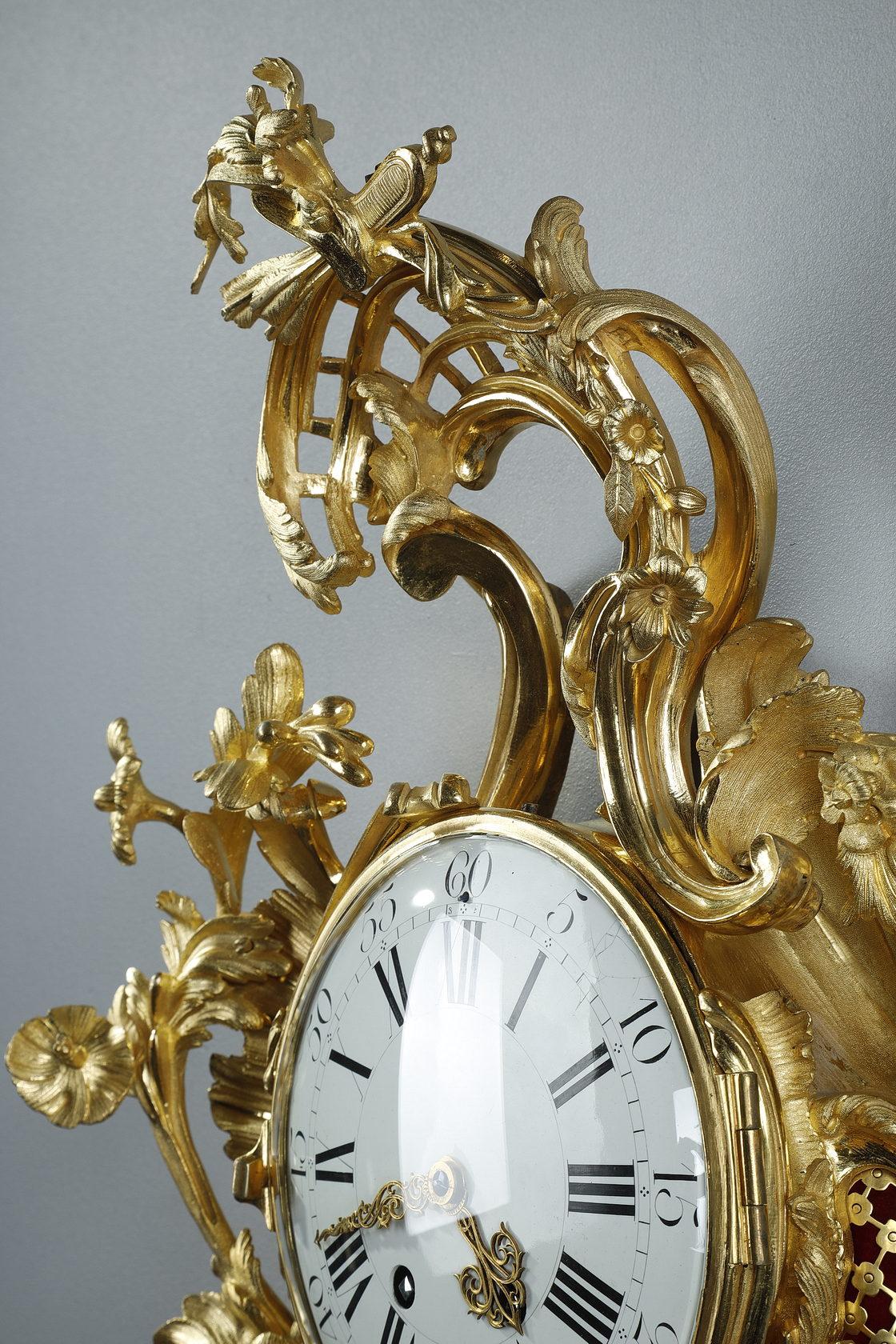 Very Large Clock Sconce After Caffieri in Rococo Style 1