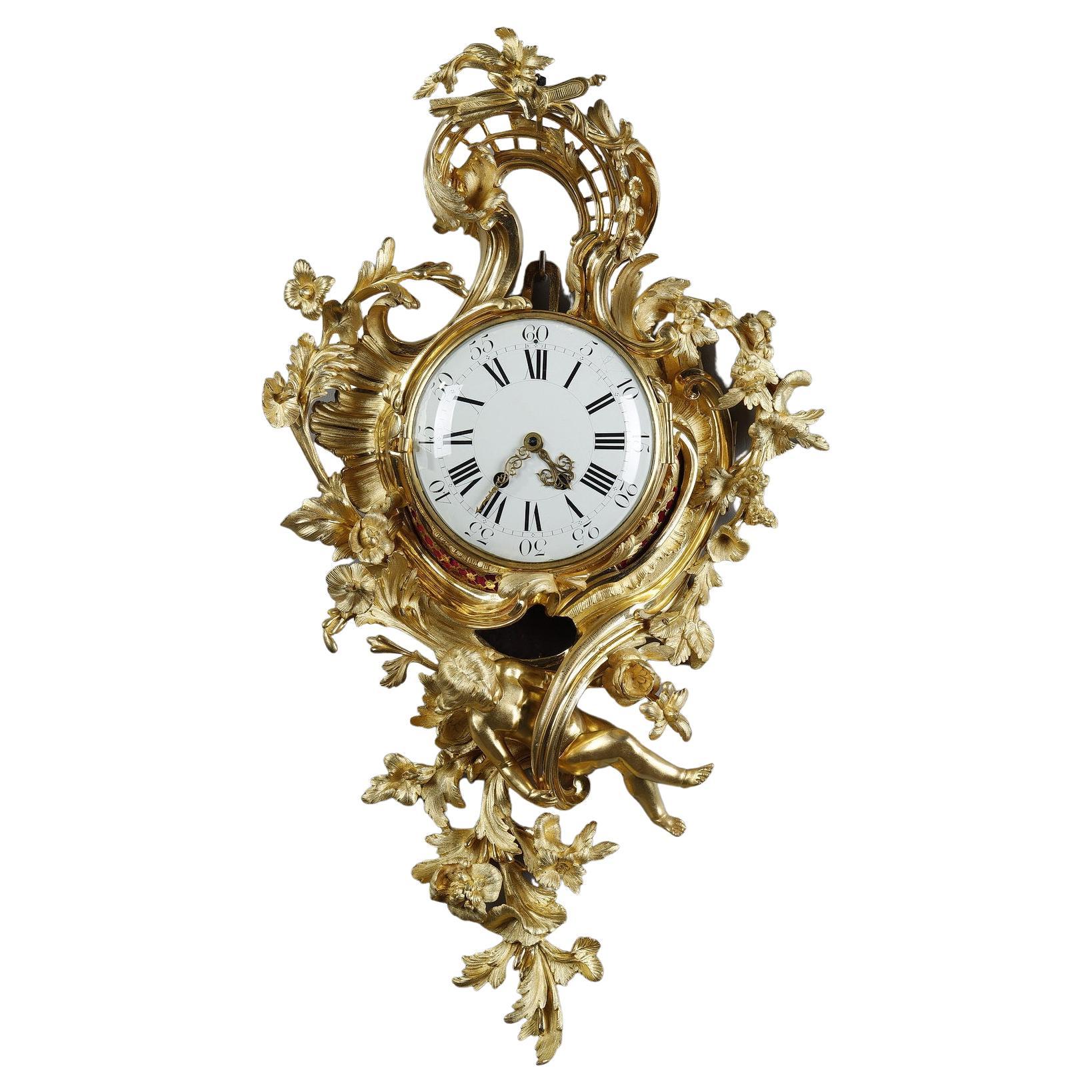 Very Large Clock Sconce After Caffieri in Rococo Style