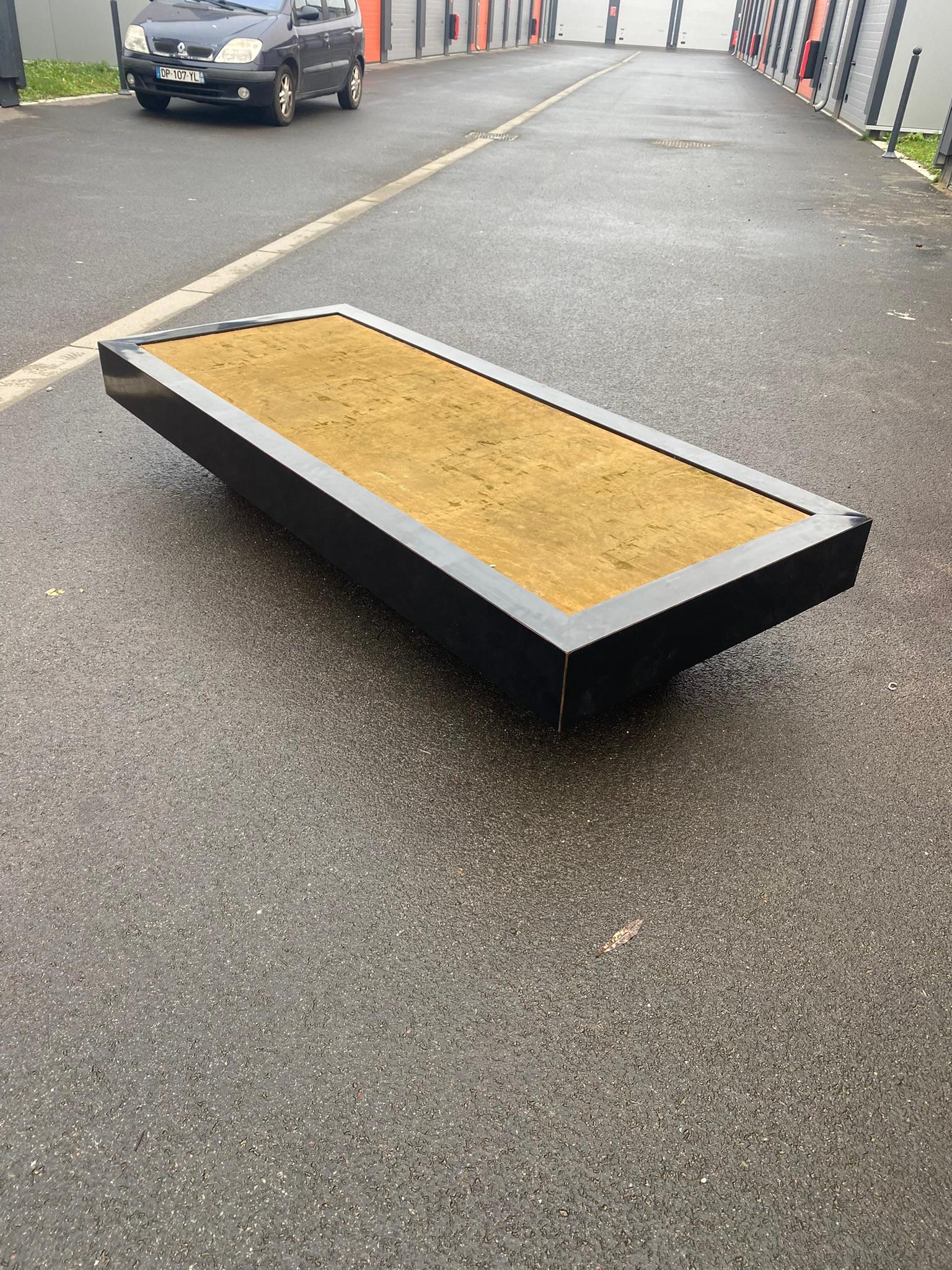 Mid-Century Modern Very Large Coffee Table in Laminate and Suede, Around 1970 For Sale