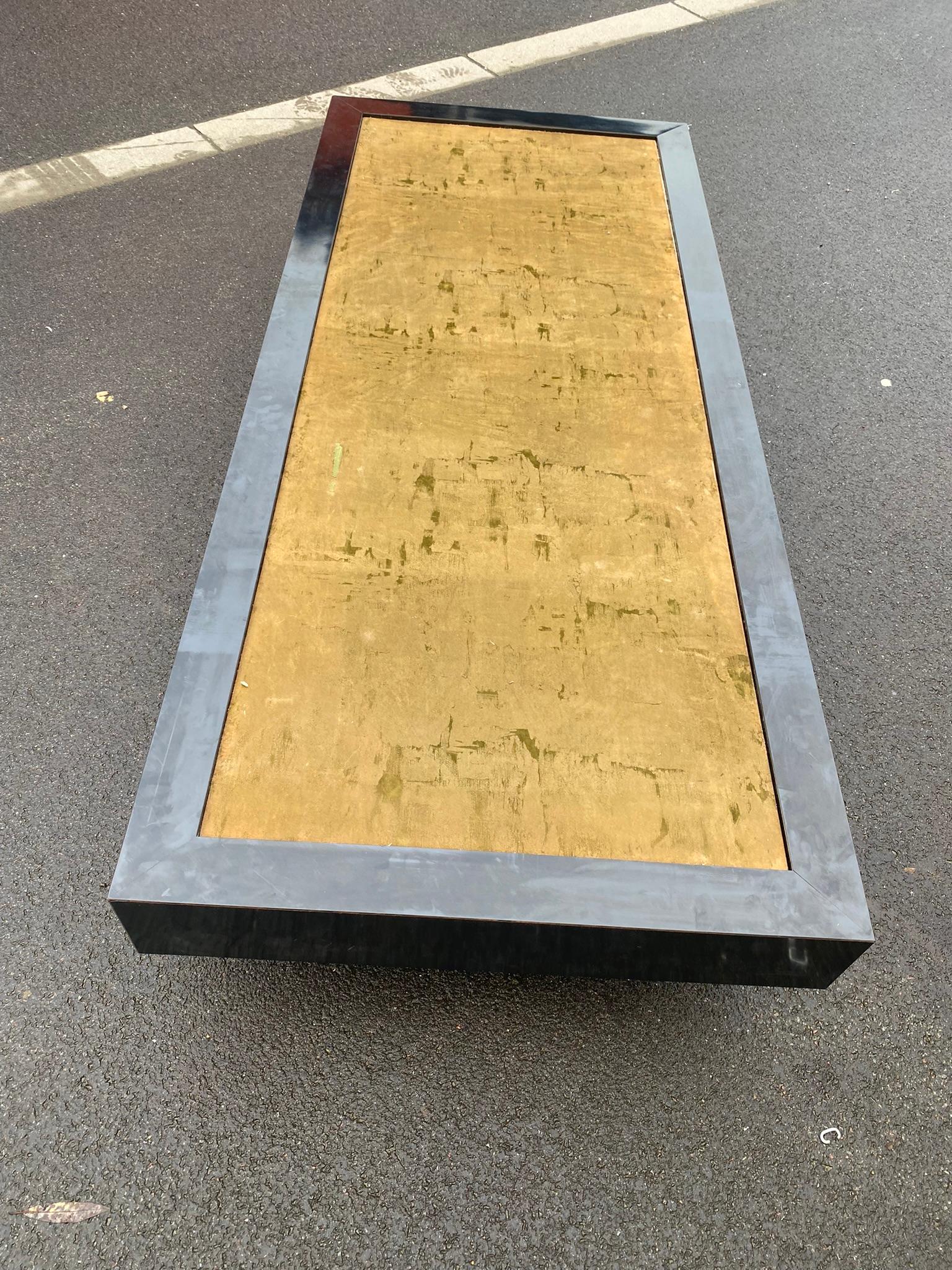 French Very Large Coffee Table in Laminate and Suede, Around 1970 For Sale