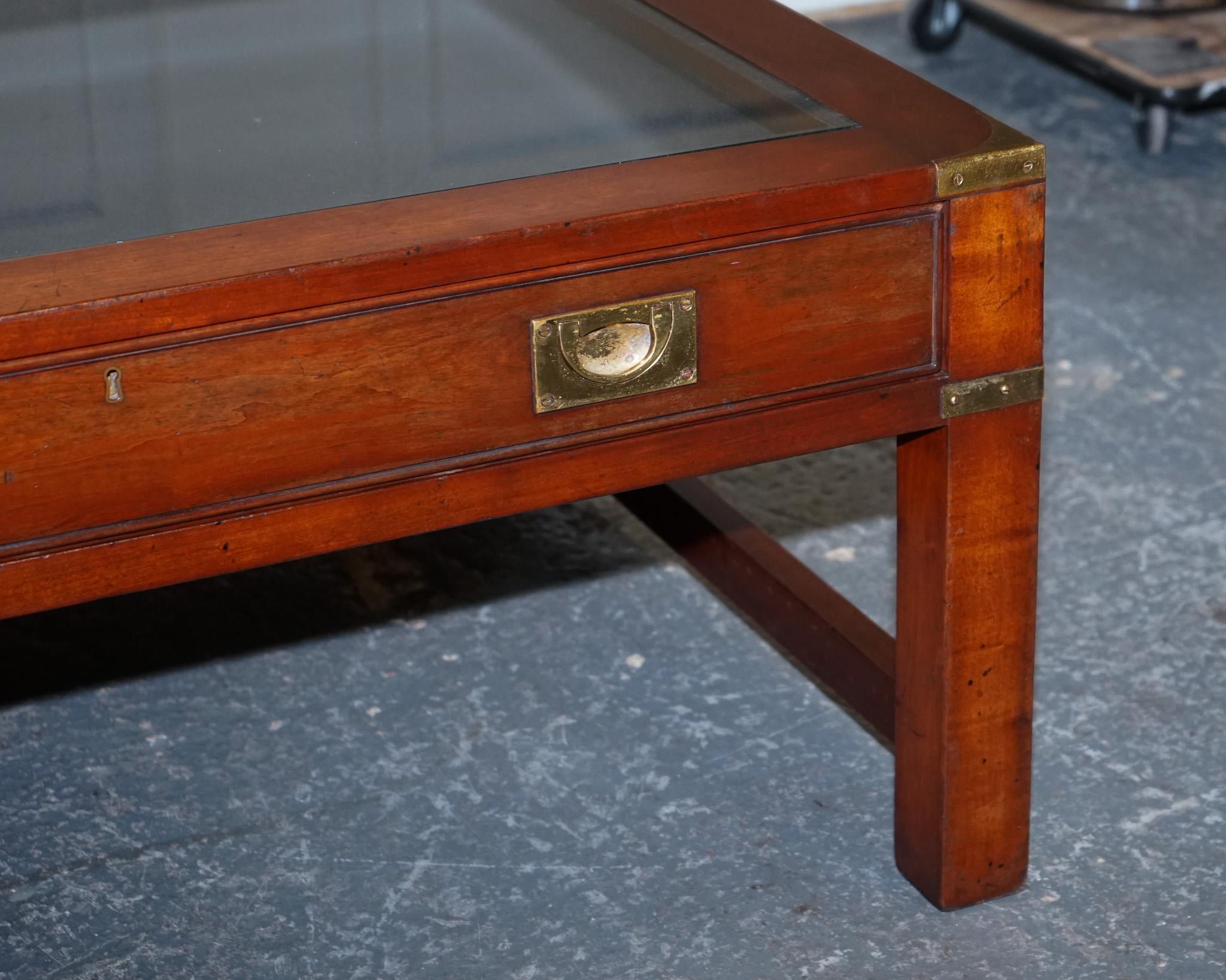 Hand-Crafted VERY LARGE COFFEE TABLE WITH INLAiD GLASS PANELS  MADE BY KENNEDY HARRODS For Sale