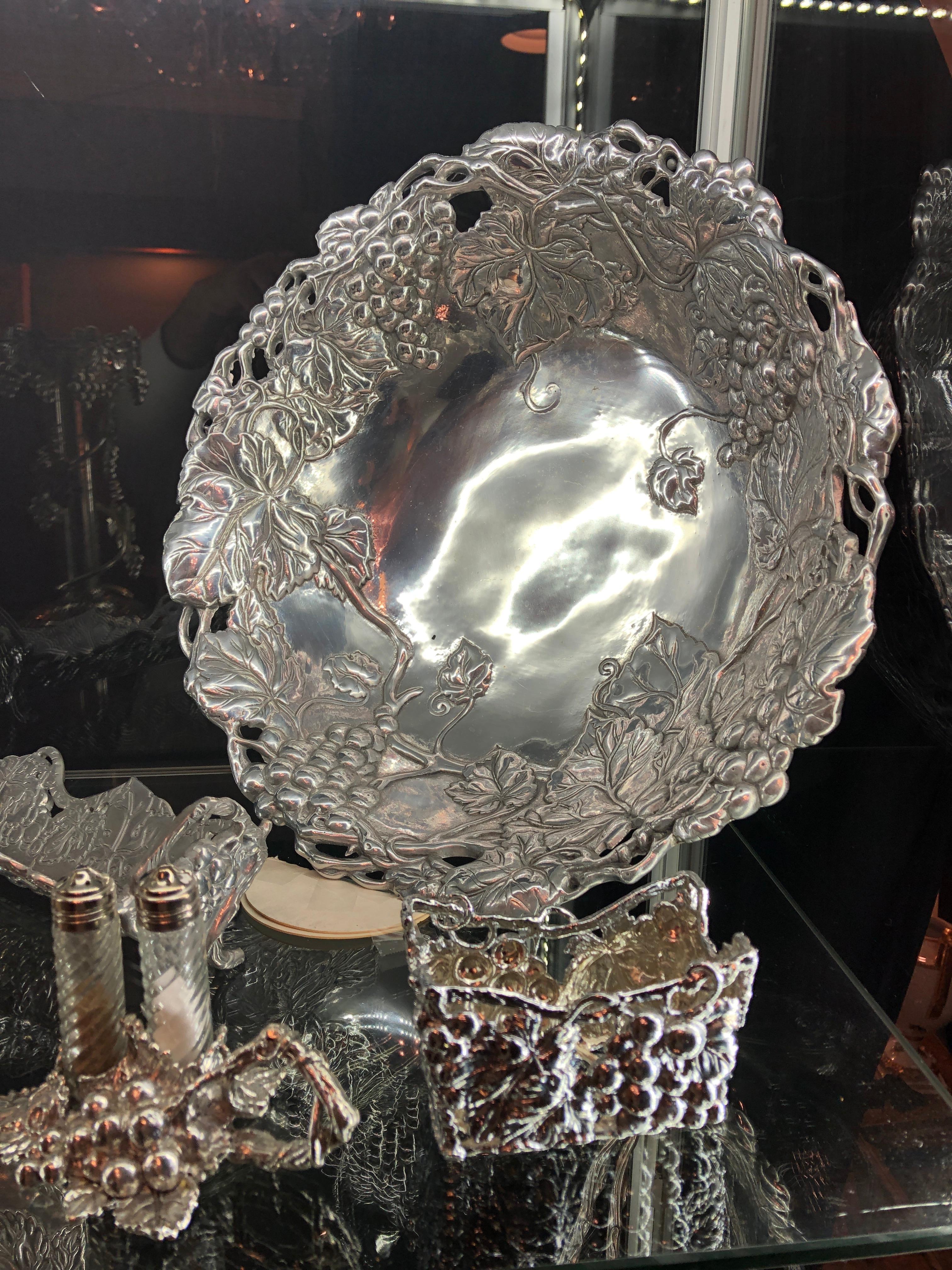 Very Large Collection of Arthur Court Pewter Trays, Candle Sticks, Serving Piece 4