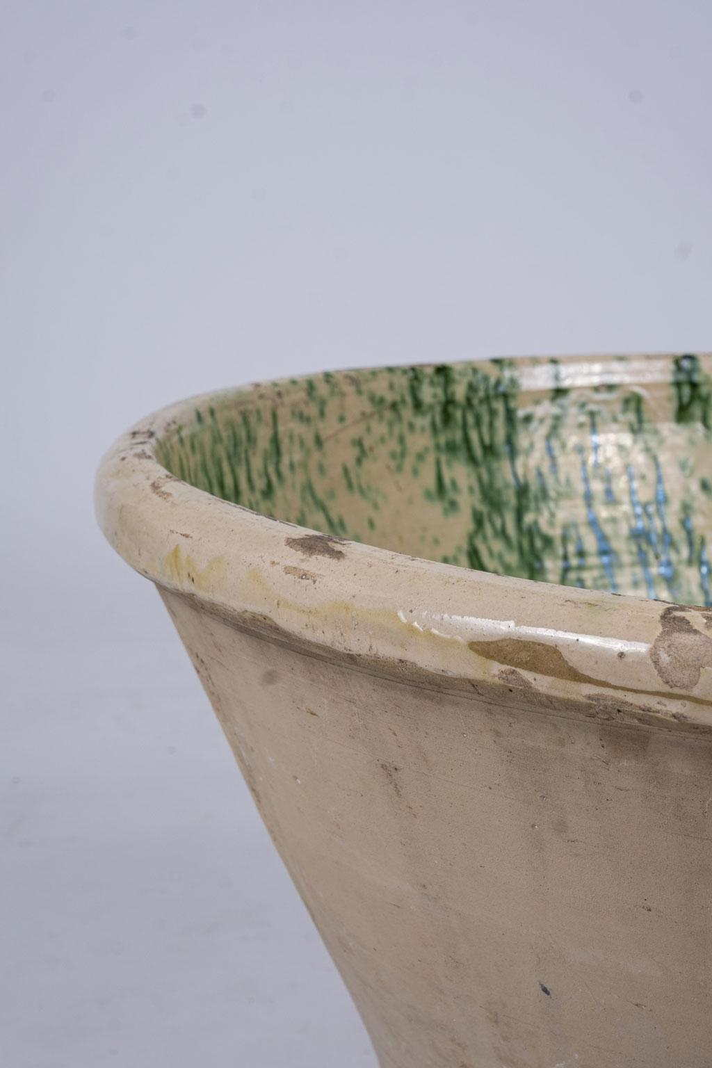 19th Century Very Large Colorful Glazed Earthenware Passata Bowl For Sale