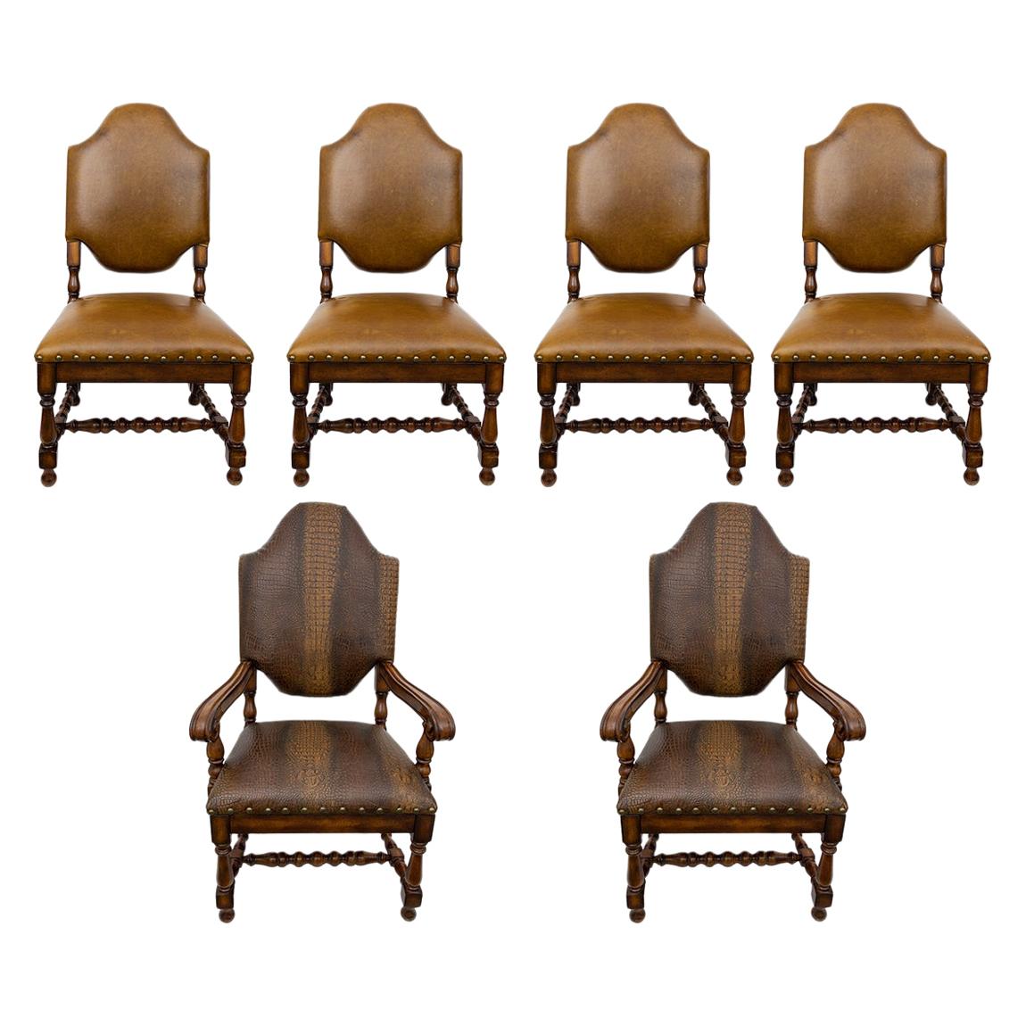 Very Large, Comfortable Set of Six Leather Chairs For Sale