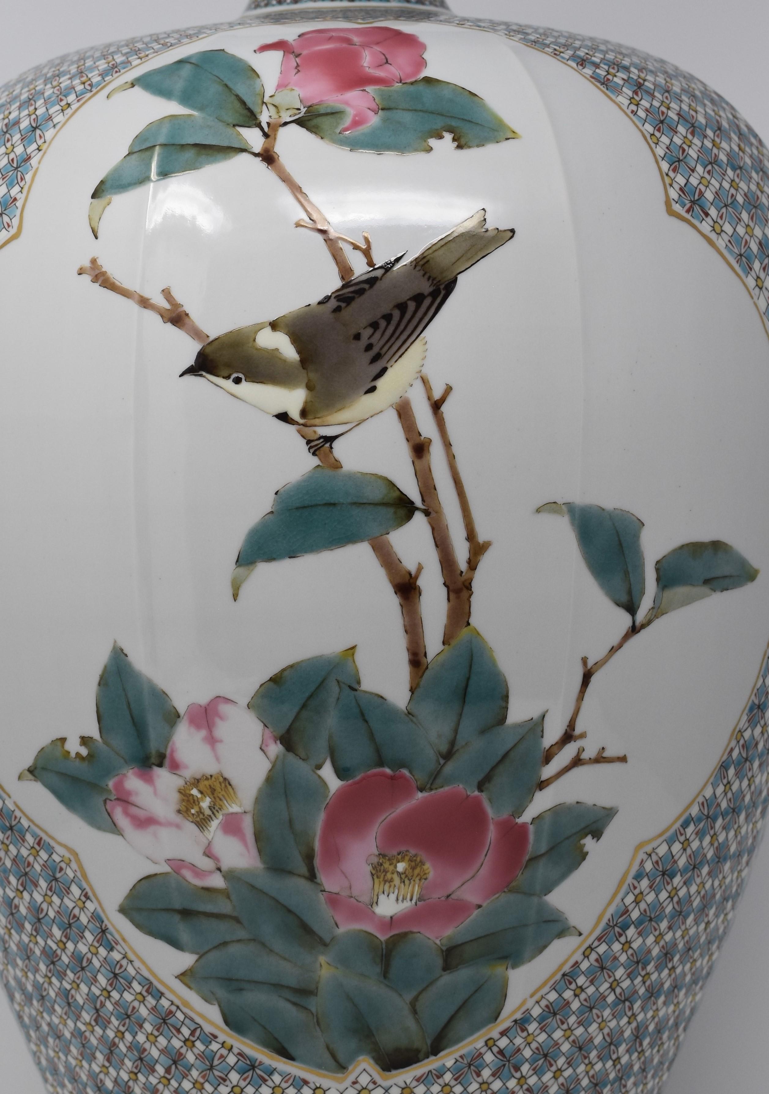 Outstanding Japanese.  cotemporary museum quality decorative porcelain vase, extremely intricately hand painted on a stunning baluster shape body, a signed masterpiece by highly celebrated and award-winning master porcelain artist from the historic