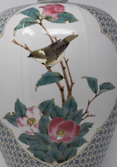 Contemporary Japanese Blue Pink Purple Cream Porcelain Vase by Master Artist
