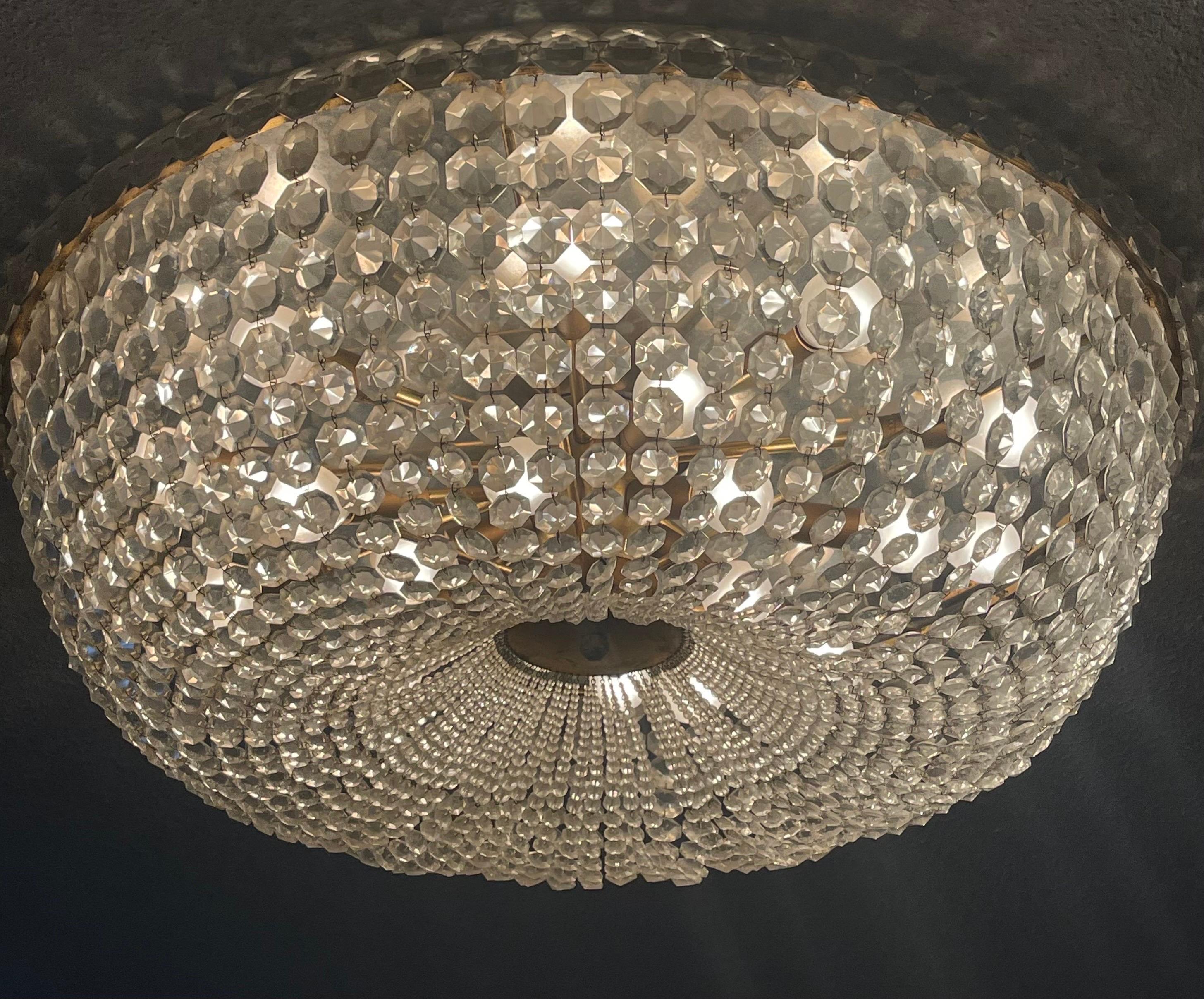 Austrian Very Large Crystal Flush Mount Attr. to Lobmeyr or Bakalowits, 1970s For Sale