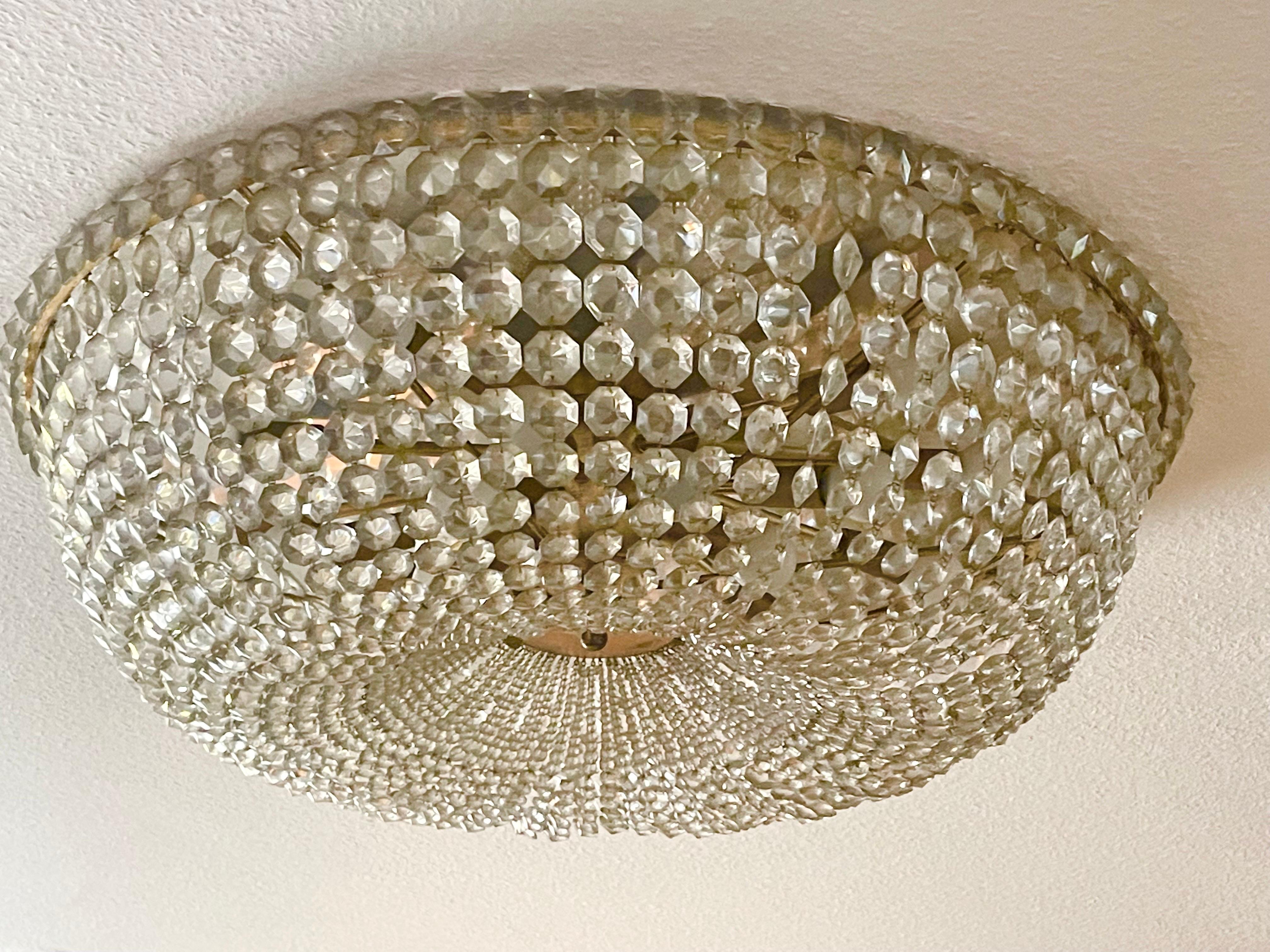 Very Large Crystal Flush Mount Attr. to Lobmeyr or Bakalowits, 1970s For Sale 1