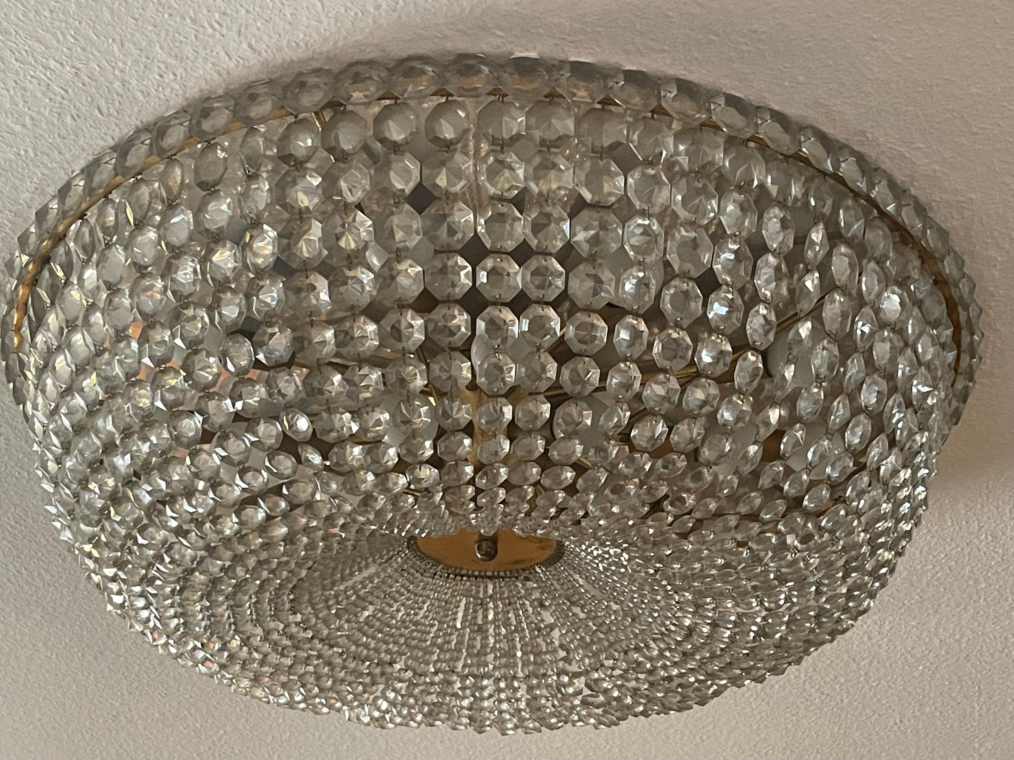 Very Large Crystal Flush Mount Attr. to Lobmeyr or Bakalowits, 1970s For Sale 2