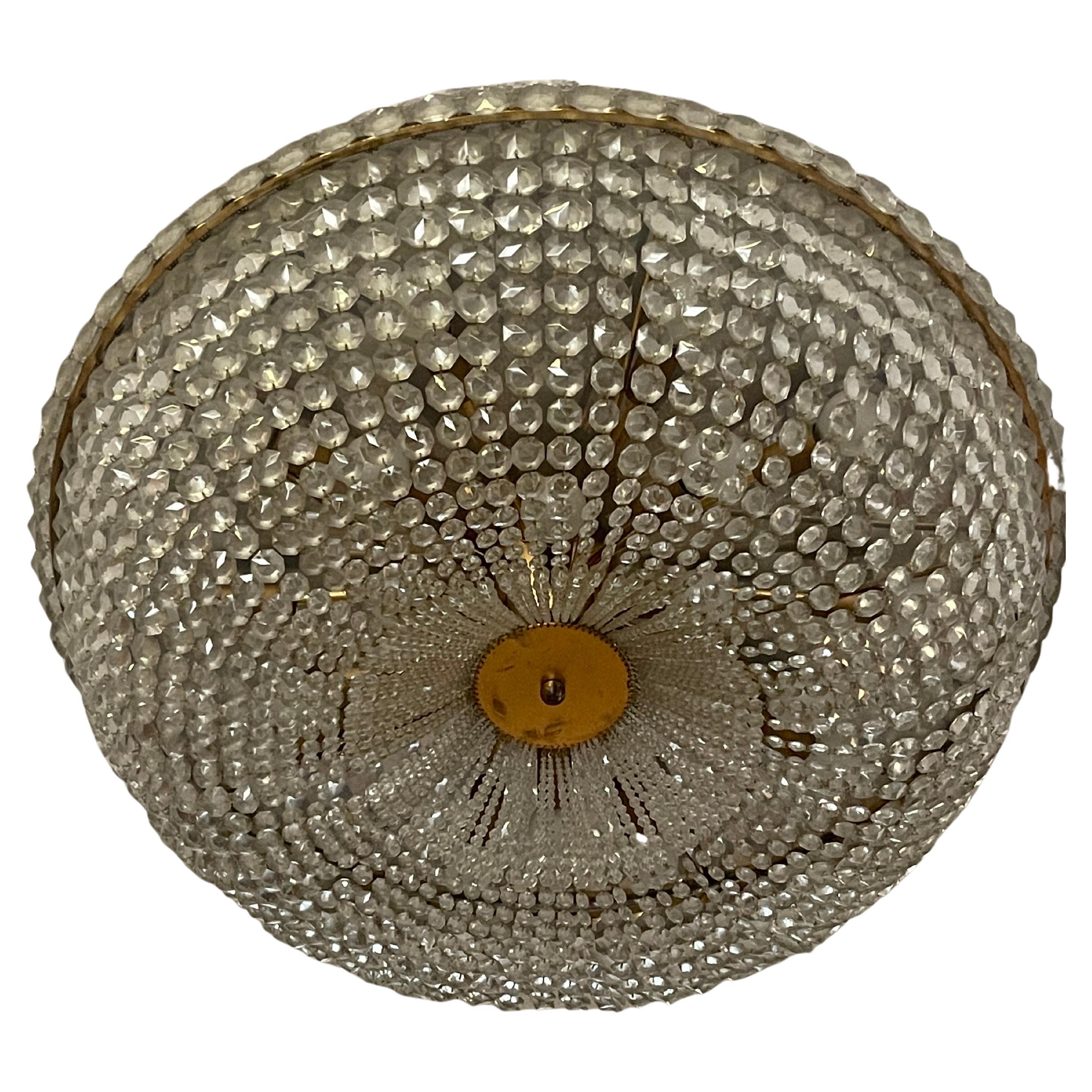 Very Large Crystal Flush Mount Attr. to Lobmeyr or Bakalowits, 1970s For Sale