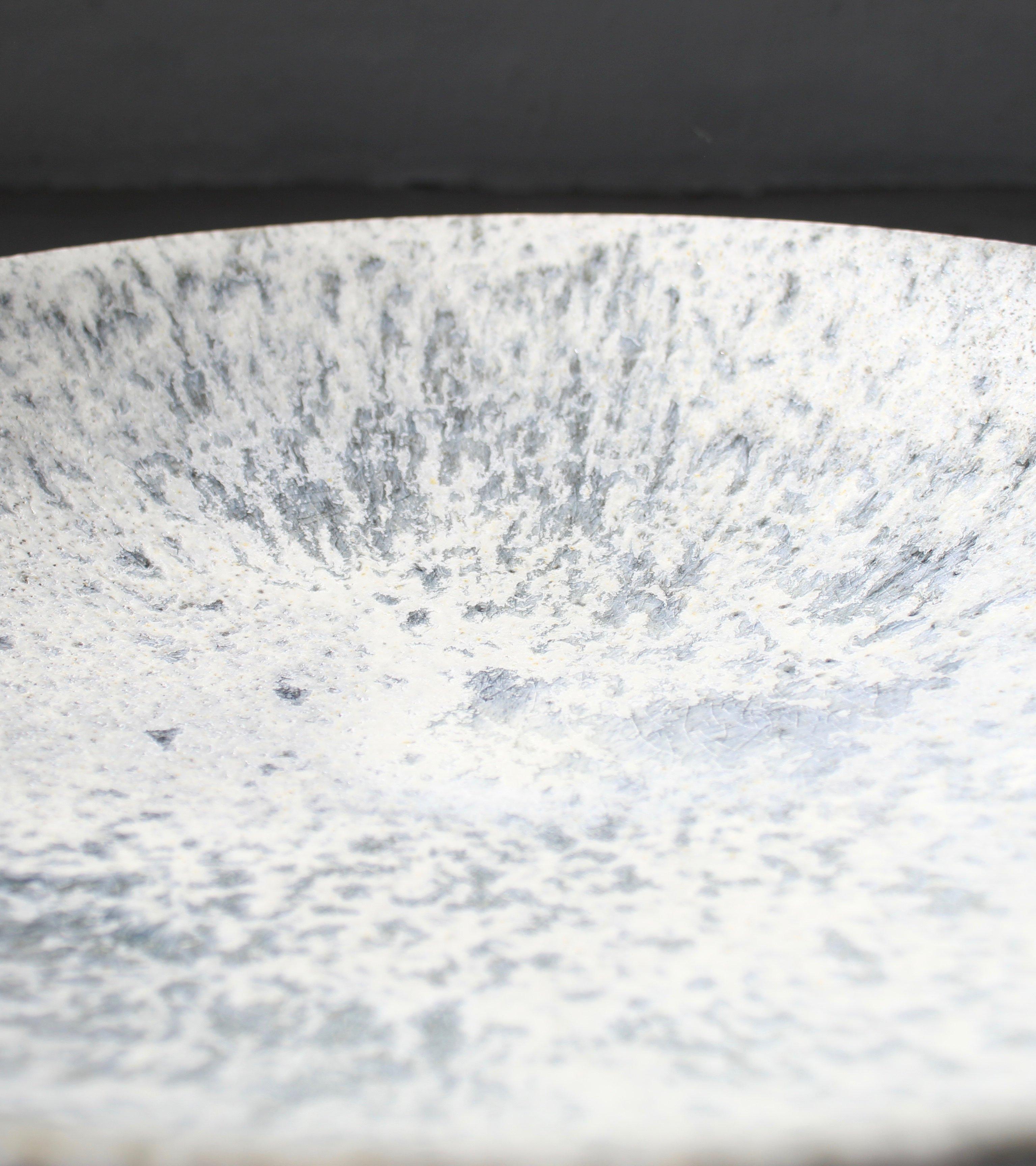 Mid-Century Modern Very Large Curved Platter in White & Blue Glaze