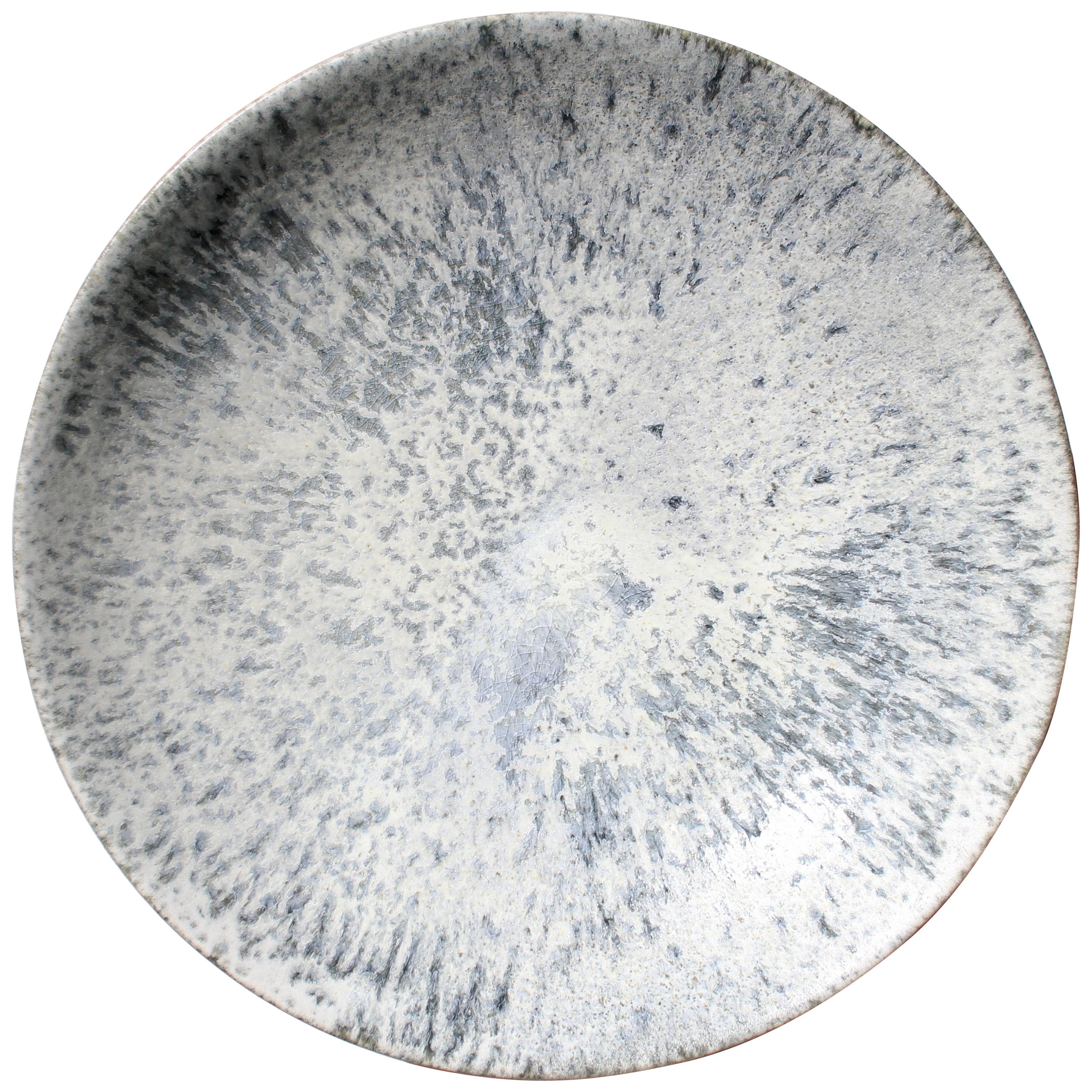 Very Large Curved Platter in White & Blue Glaze