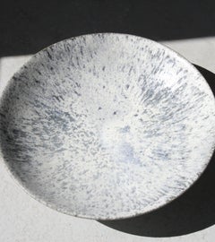 Very Large Curved Platter in White & Blue Glaze