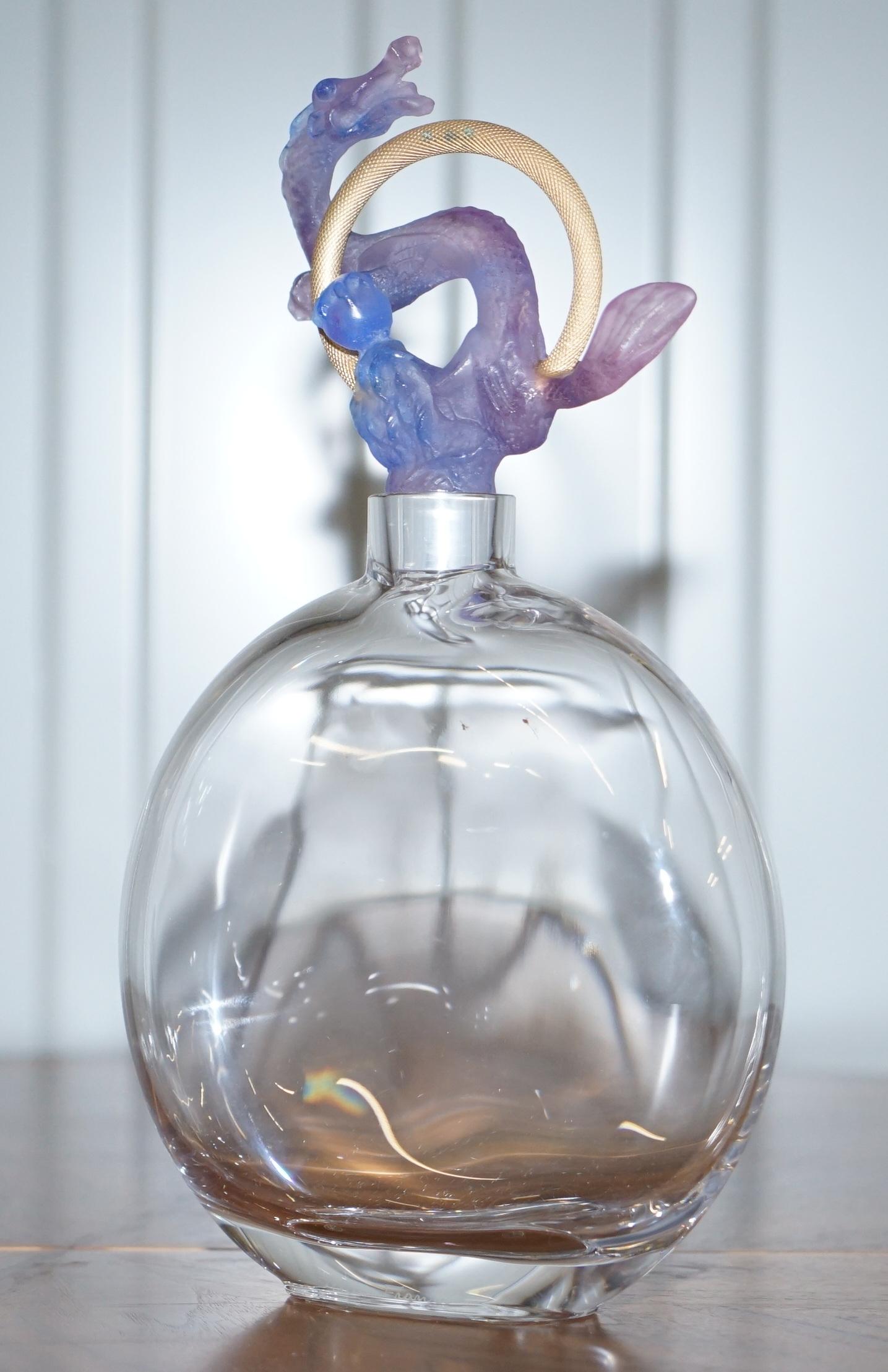 Modern Very Large Daum France Glass Scent Perfume Bottle with Chinese Dragon Cock Top