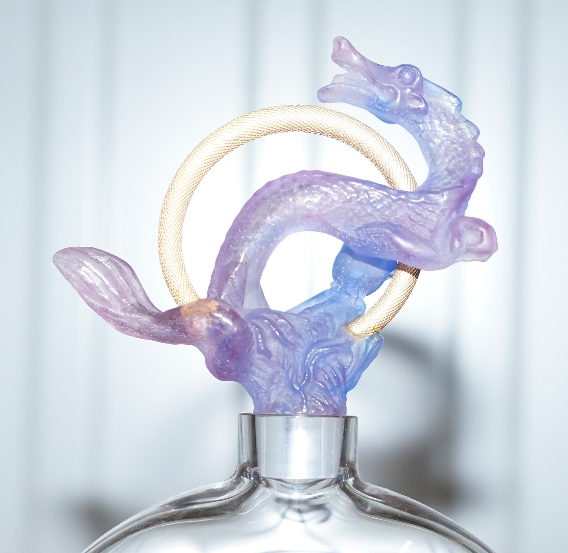 Very Large Daum France Glass Scent Perfume Bottle with Chinese Dragon Cock Top In Good Condition In West Sussex, Pulborough