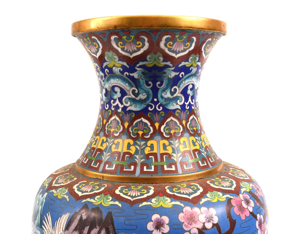 Very Large Decorative Cloisonné with Blossom Flowers Vase or Piece 4