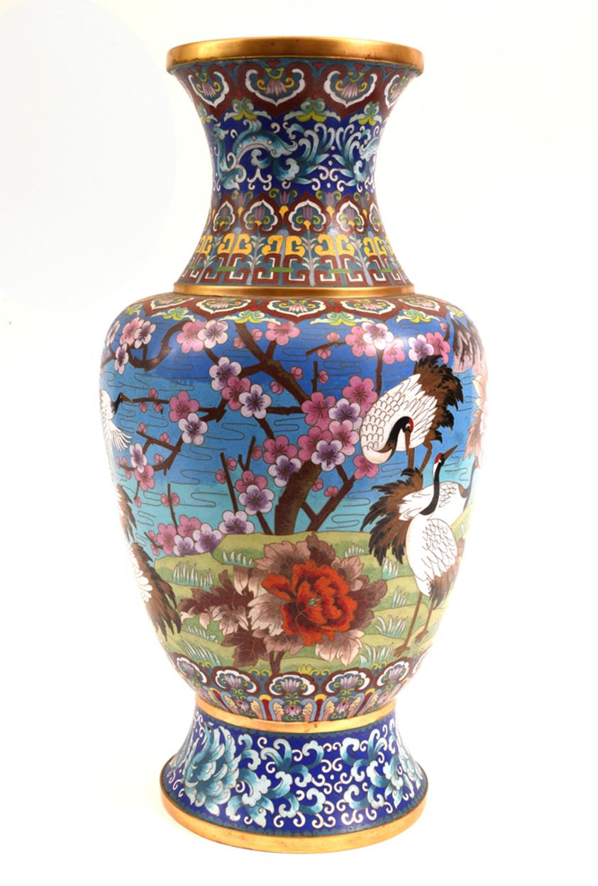 Very Large Decorative Cloisonné with Blossom Flowers Vase or Piece 5