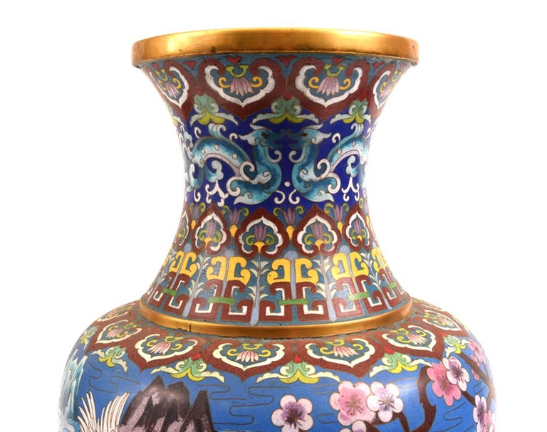 Very Large Decorative Cloisonné with Blossom Flowers Vase or Piece For