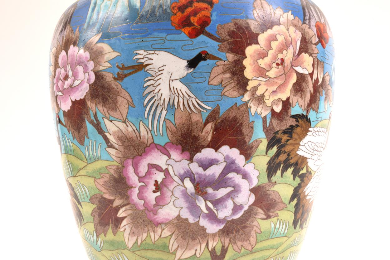 Very Large Decorative Cloisonné with Blossom Flowers Vase or Piece 2