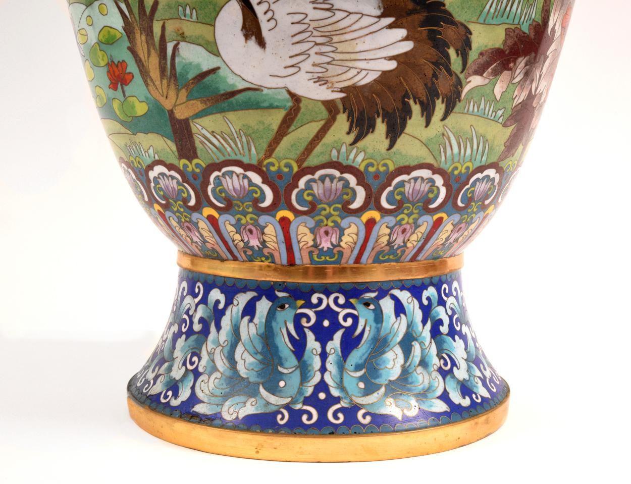 Very Large Decorative Cloisonné with Blossom Flowers Vase or Piece 3