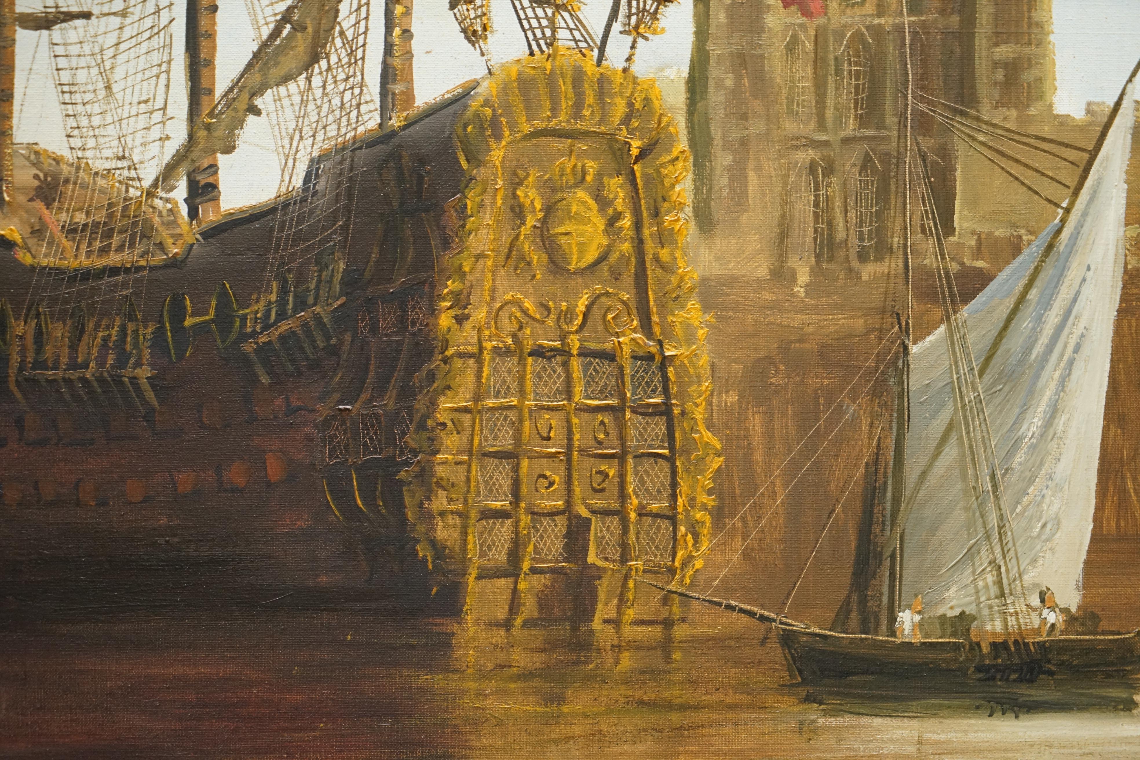Großes dekoratives Ölgemälde auf Leinwand mit einer viktorianischen Marineszene an der Themse im Angebot 4