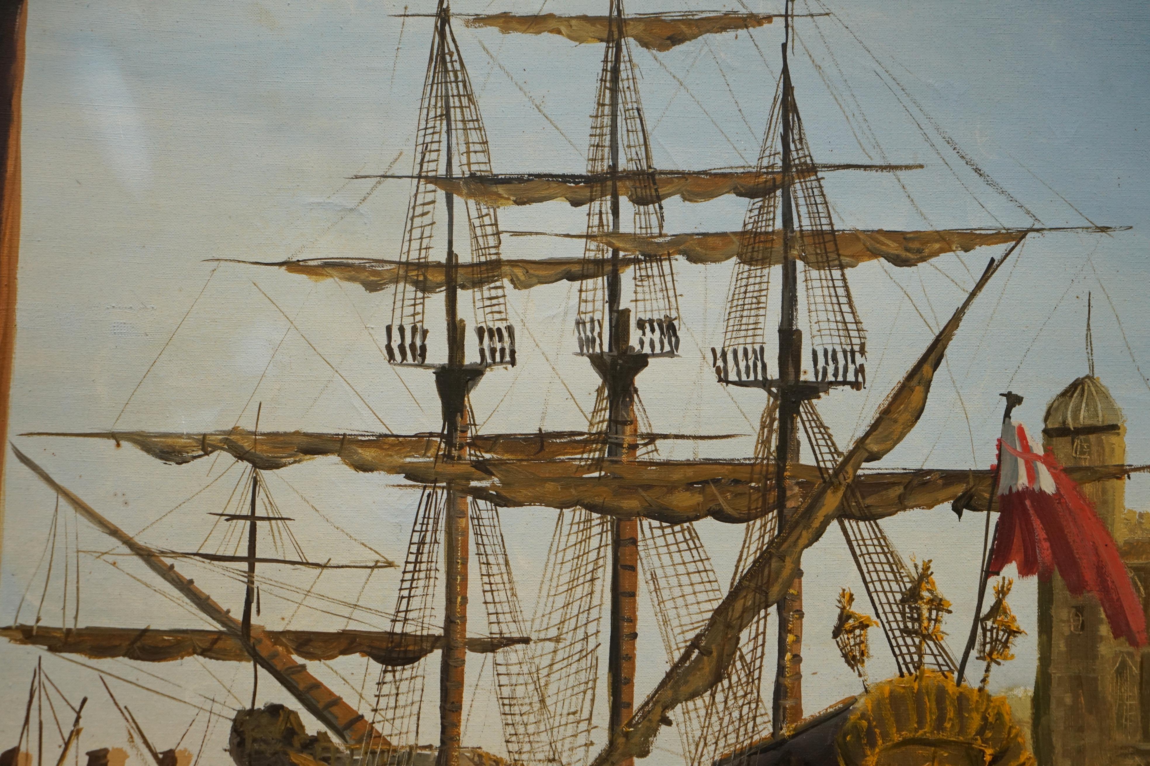 Großes dekoratives Ölgemälde auf Leinwand mit einer viktorianischen Marineszene an der Themse im Angebot 5