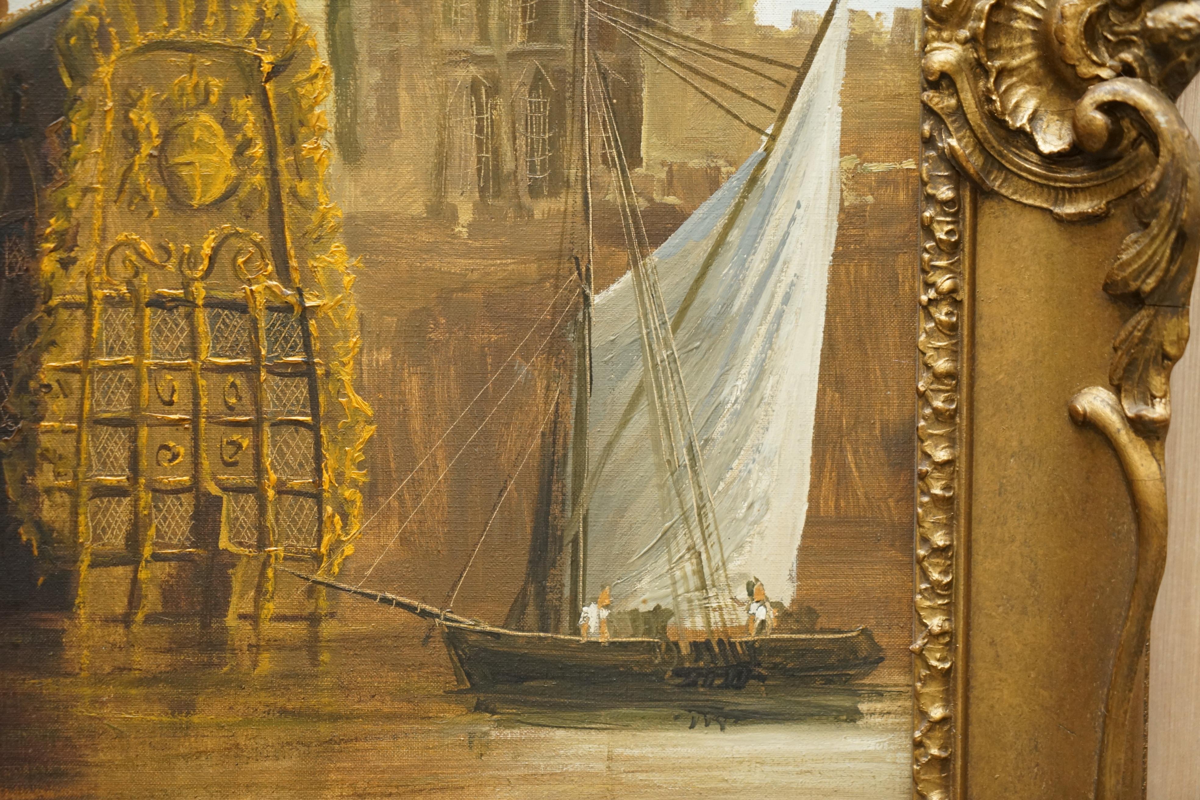Großes dekoratives Ölgemälde auf Leinwand mit einer viktorianischen Marineszene an der Themse im Angebot 6