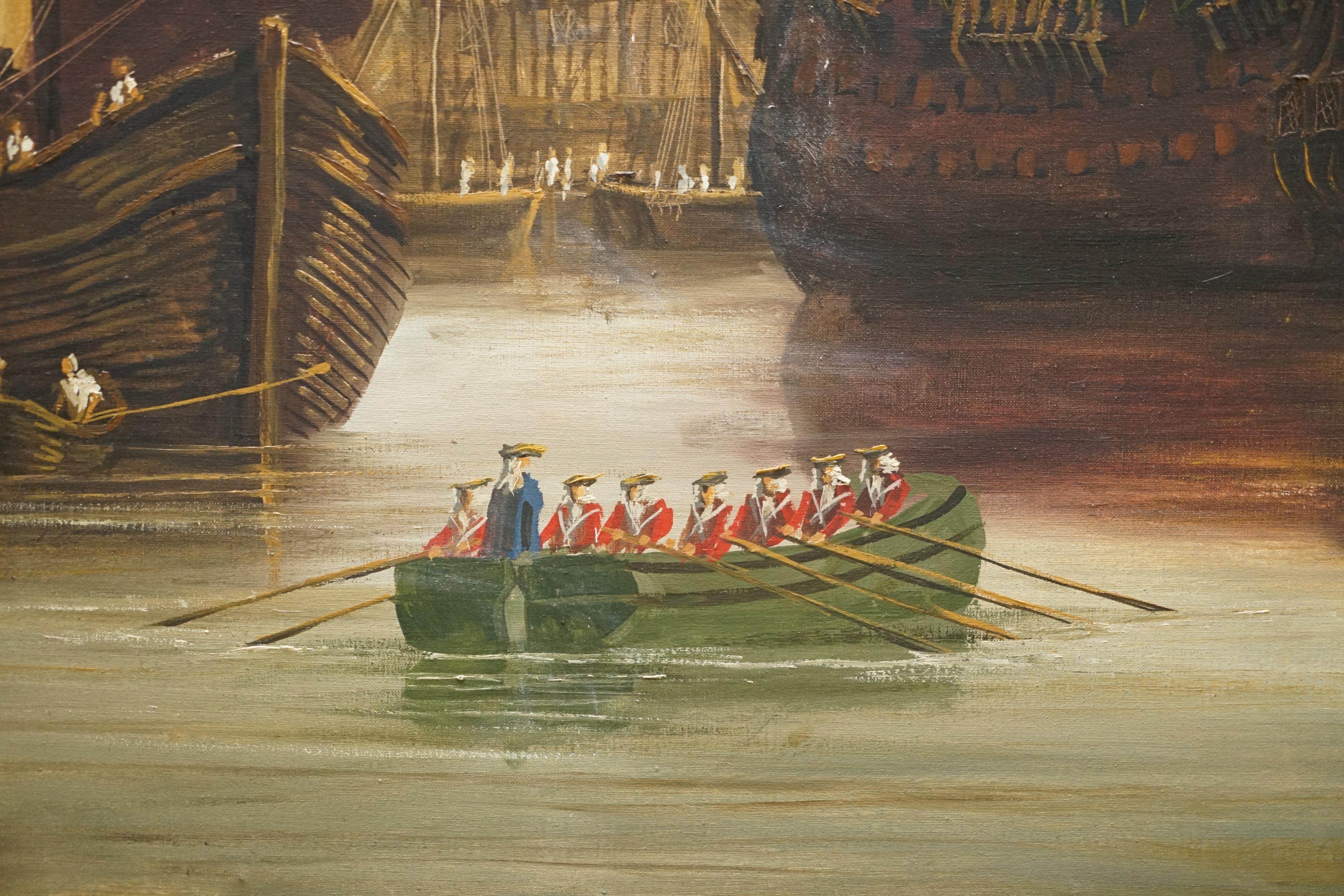 Very Large Decorative Oil on Canvas of a Victorian Naval Scene on the Thames For Sale 2