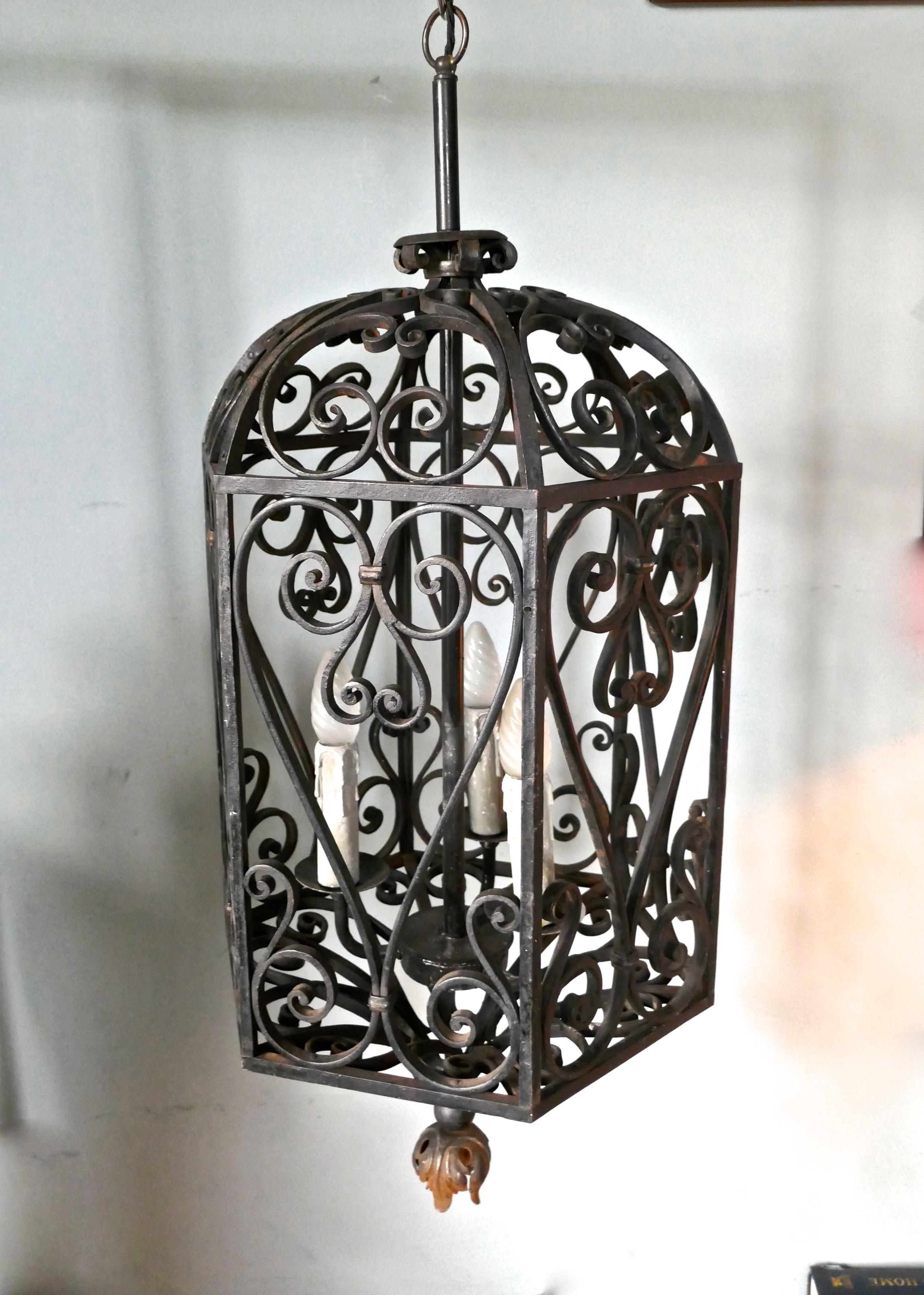 Very Large Decorative Wrought Iron Porch Lantern In Good Condition In Chillerton, Isle of Wight