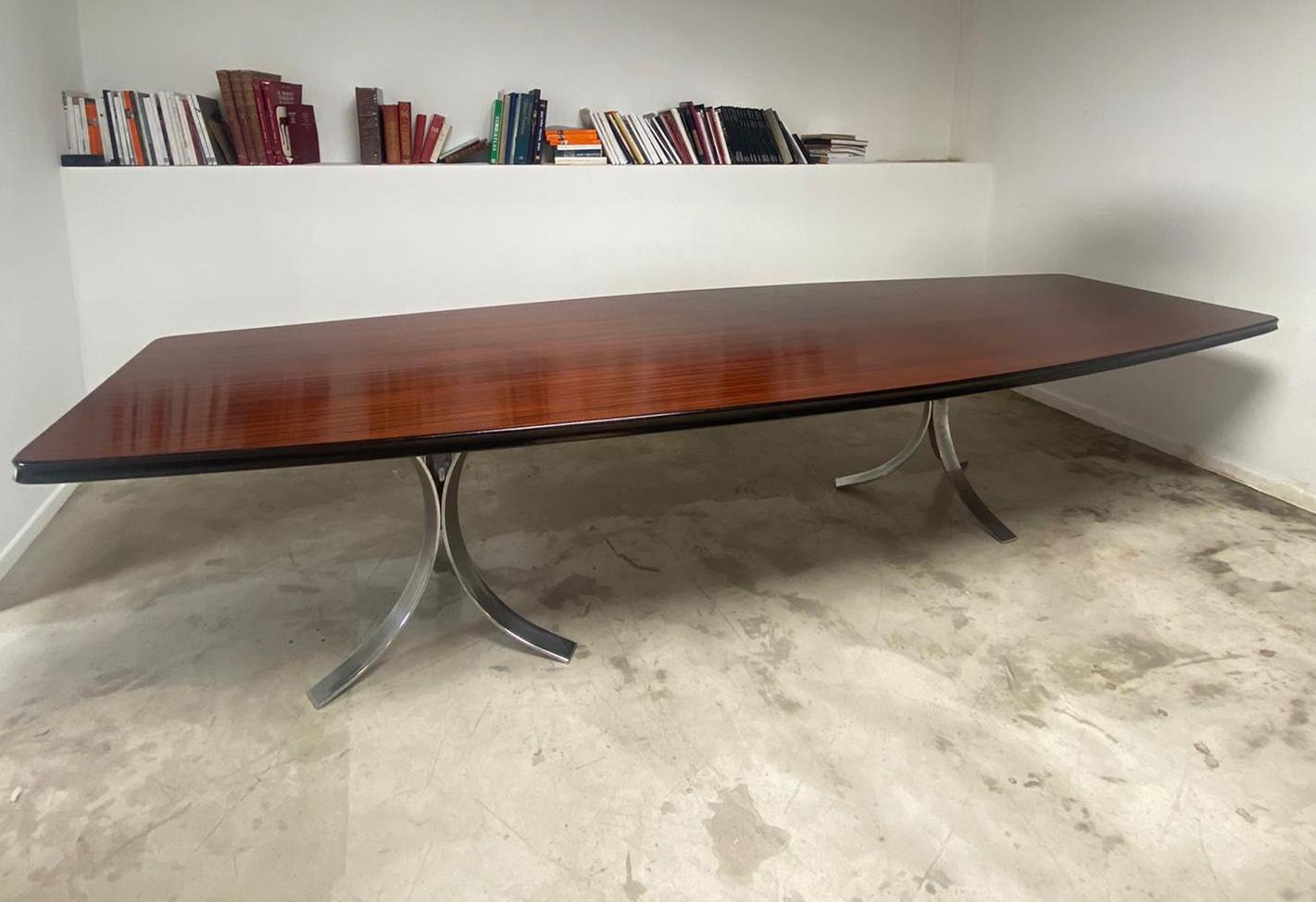 Italian Very Large Dining or Conference Table on Metallic Legs