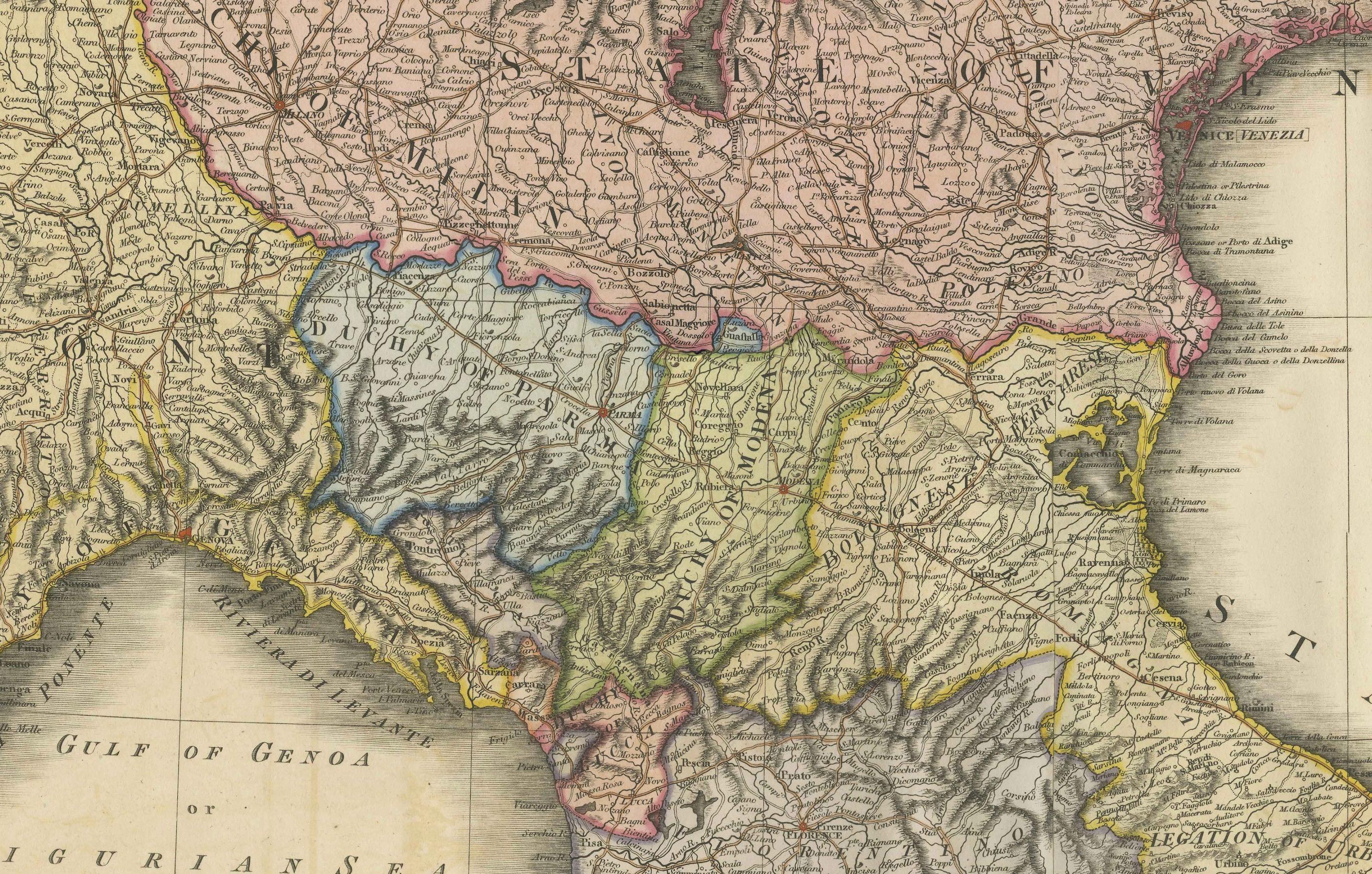 Sehr große, doppelseitige, detaillierte Karte von Italien und seiner Umgebung, 1794 im Zustand „Gut“ im Angebot in Langweer, NL