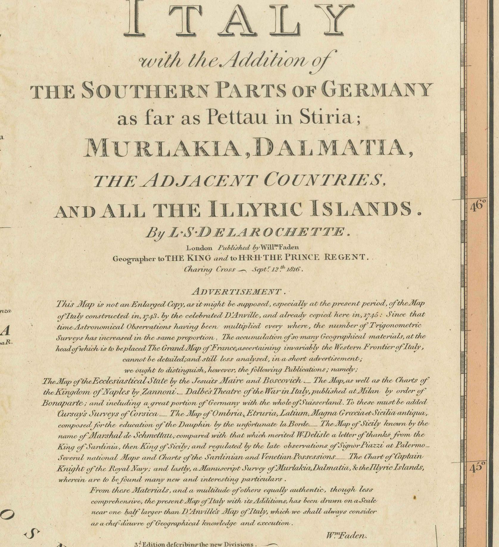 Sehr große, doppelseitige, detaillierte Karte von Italien und seiner Umgebung, 1794 (Papier) im Angebot
