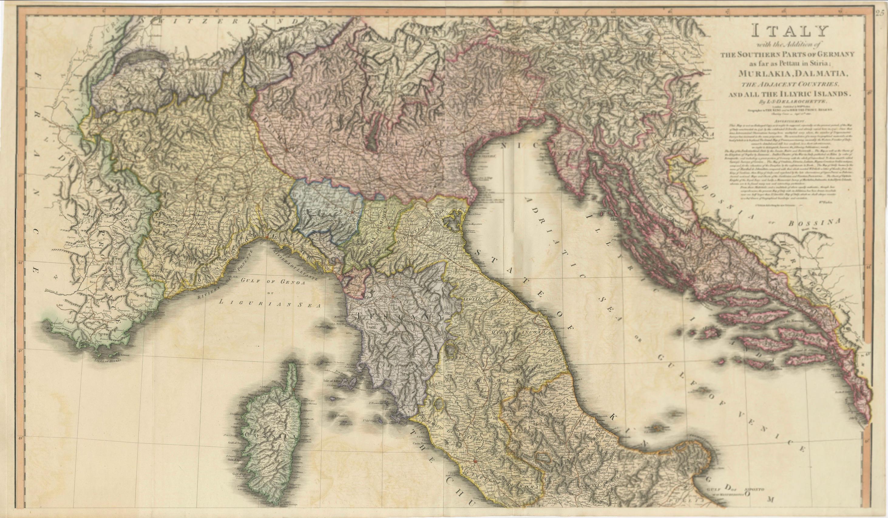 Sehr große, doppelseitige, detaillierte Karte von Italien und seiner Umgebung, 1794 im Angebot 1