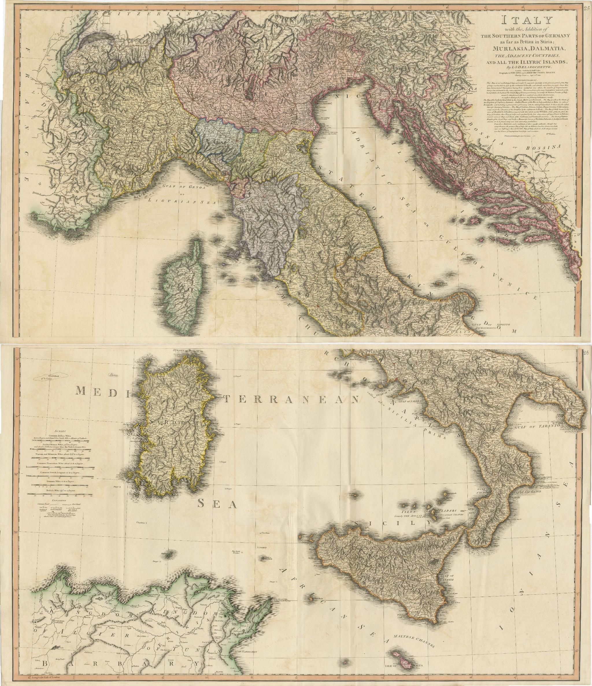 Sehr große, doppelseitige, detaillierte Karte von Italien und seiner Umgebung, 1794 im Angebot 2