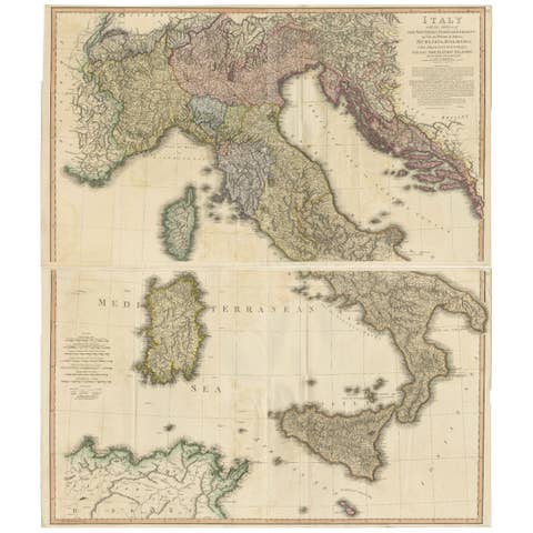 Very Large Double Page Detailed Map of Italy and Surrounding Regions, 1794