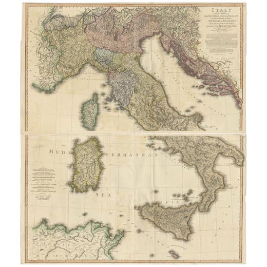 Very Large Double Page Detailed Map of Italy and Surrounding Regions, 1794