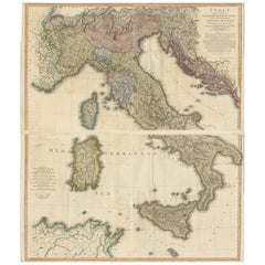 Very Large Double Page Detailed Map of Italy and Surrounding Regions, 1794